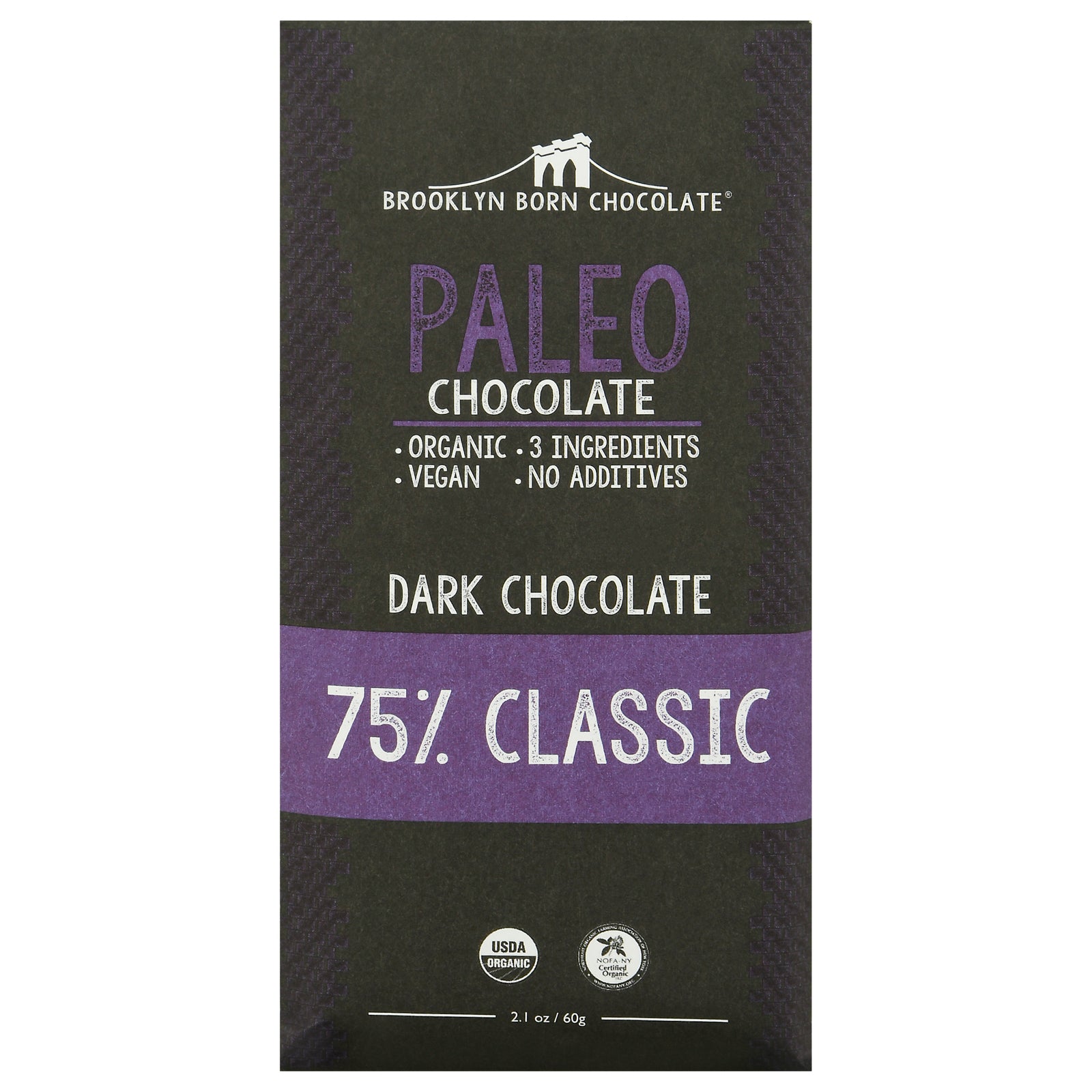 Brooklyn Born Chocolate - Bar Og2 Dk Choc Paleo 75% - CS of 12-2.1 OZ