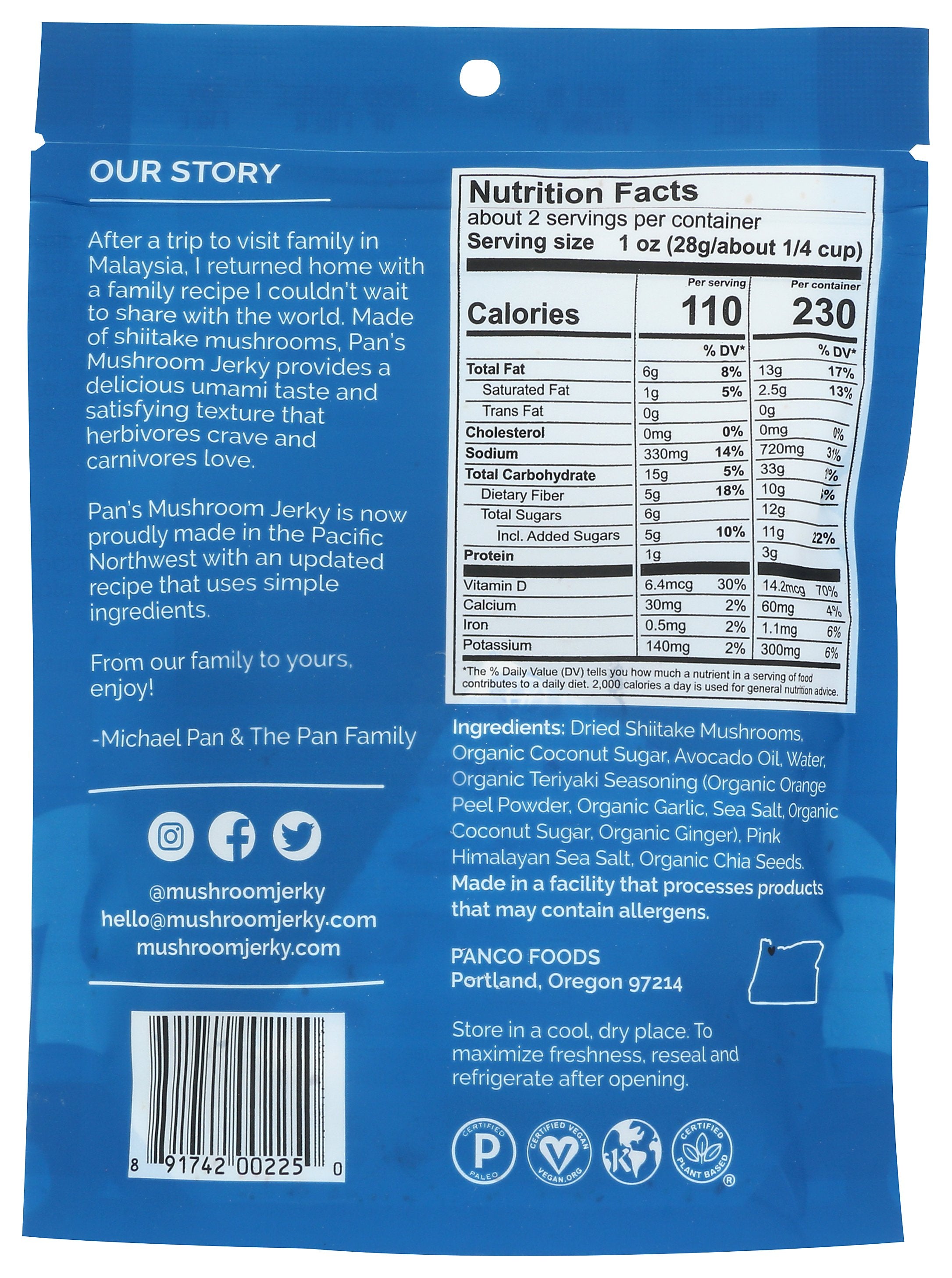 PANS JERKY MUSHROOM TERIYAKI - Case of 6