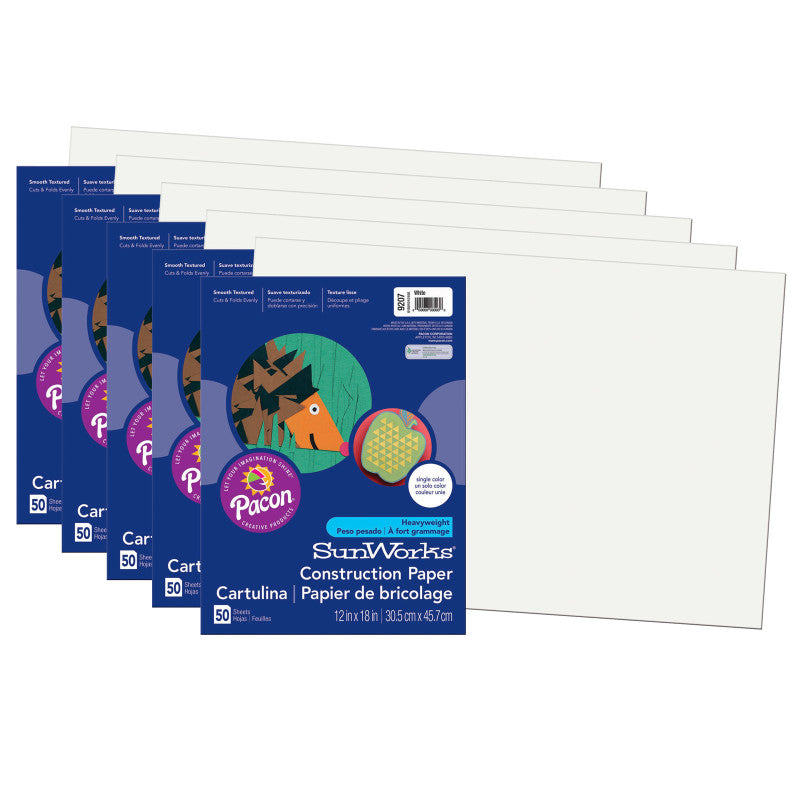 PRANG - Construction Paper, White, 12" x 18", 50 Sheets Per Pack, 5 Packs (PAC9207-5)