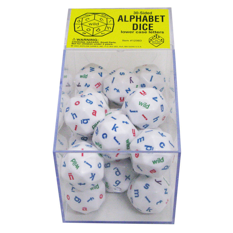 KOPLOW GAMES - 30-Sided Alphabet Dice, Lower Case Letters, Box of 20