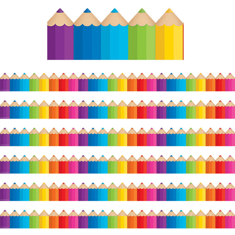 TEACHER CREATED RESOURCES - Colored Pencils Die-Cut Border Trim, 35 Feet Per Pack, 6 Packs