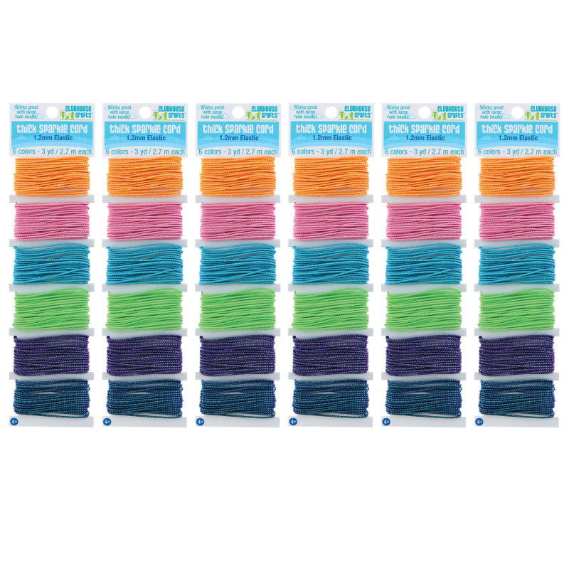 CLUBHOUSE CRAFTS - Thick Sparkle Elastic Cord, 6 Colors, 18 Yards Per Pack, 6 Packs