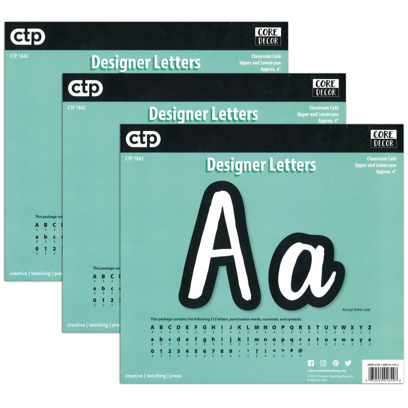 CREATIVE TEACHING PRESS - Bold & Bright Classroom Café 4" Designer Letters, 212 Per Pack, 3 Packs