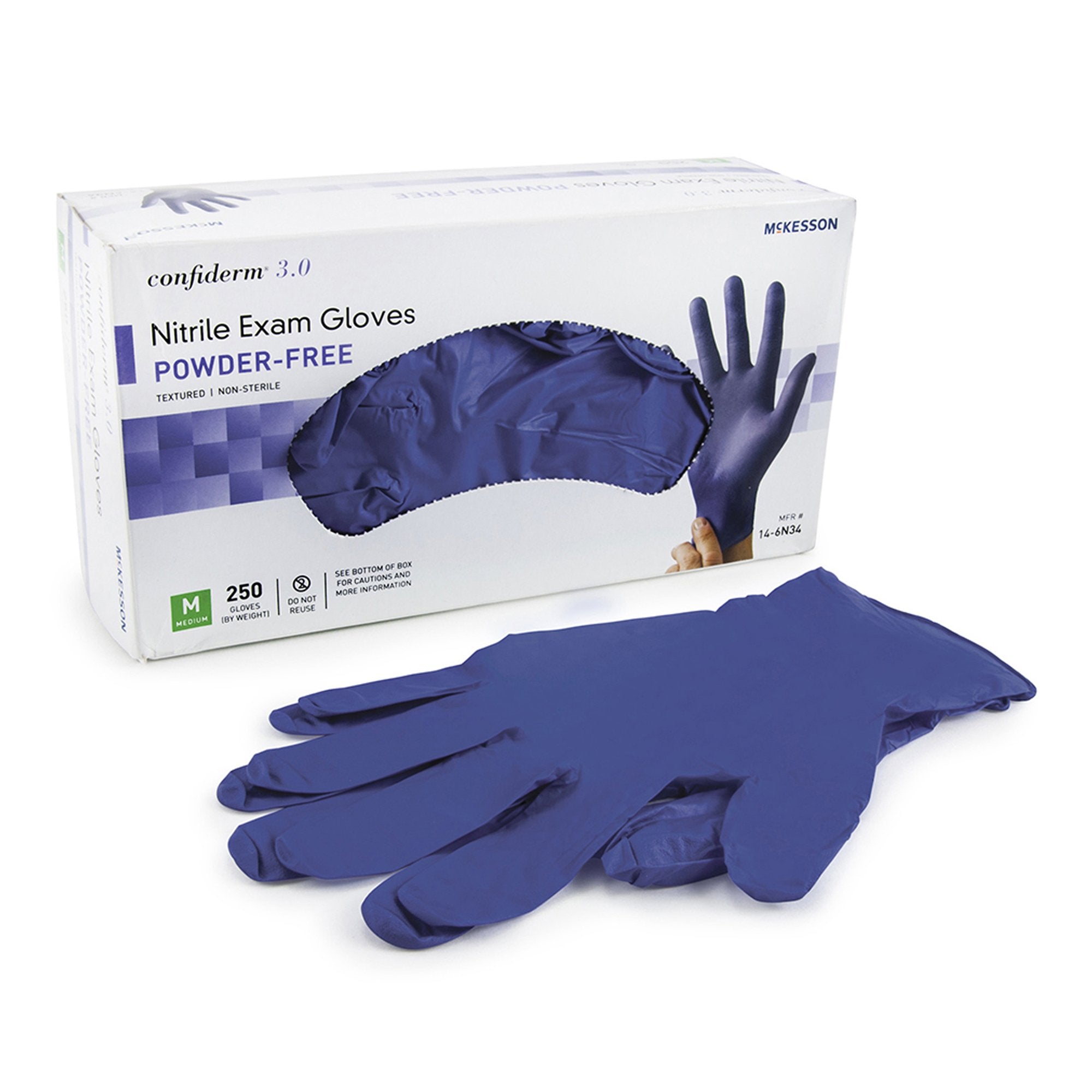 McKesson Brand - Exam Glove McKesson Confiderm® 3.0 Medium NonSterile Nitrile Standard Cuff Length Textured Fingertips Blue Not Rated [1/BX]