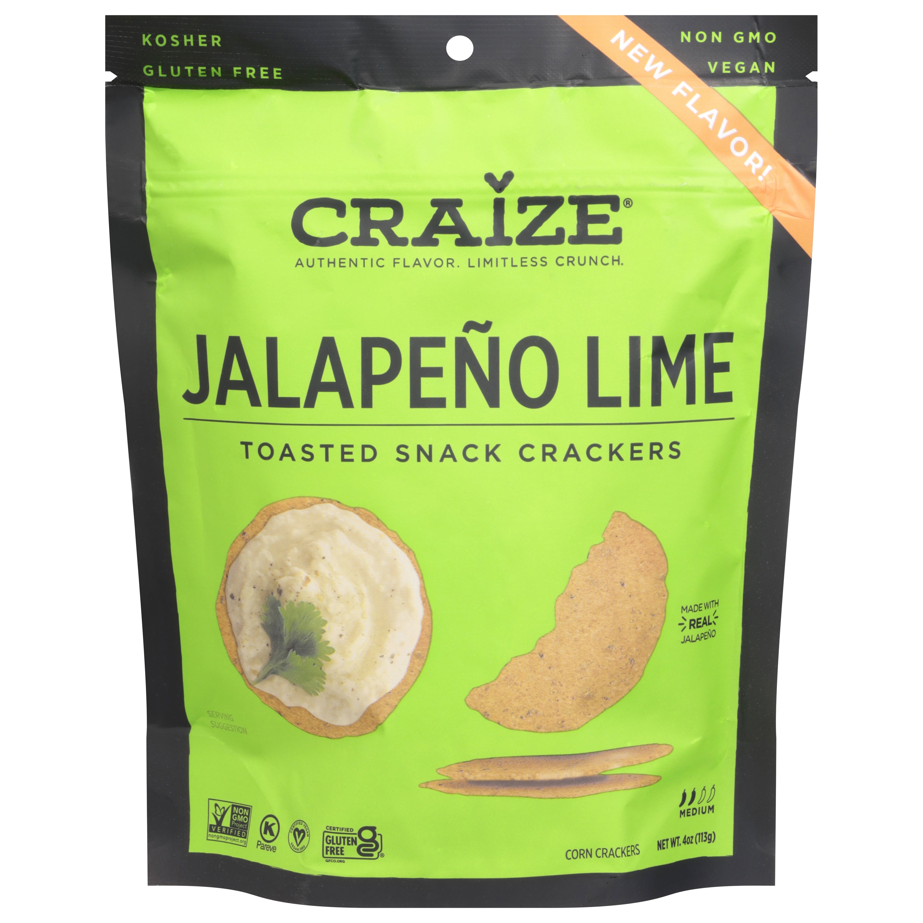 Craize Medium Jalapeno Lime Toasted Snack Crackers 4 oz - Case of 6