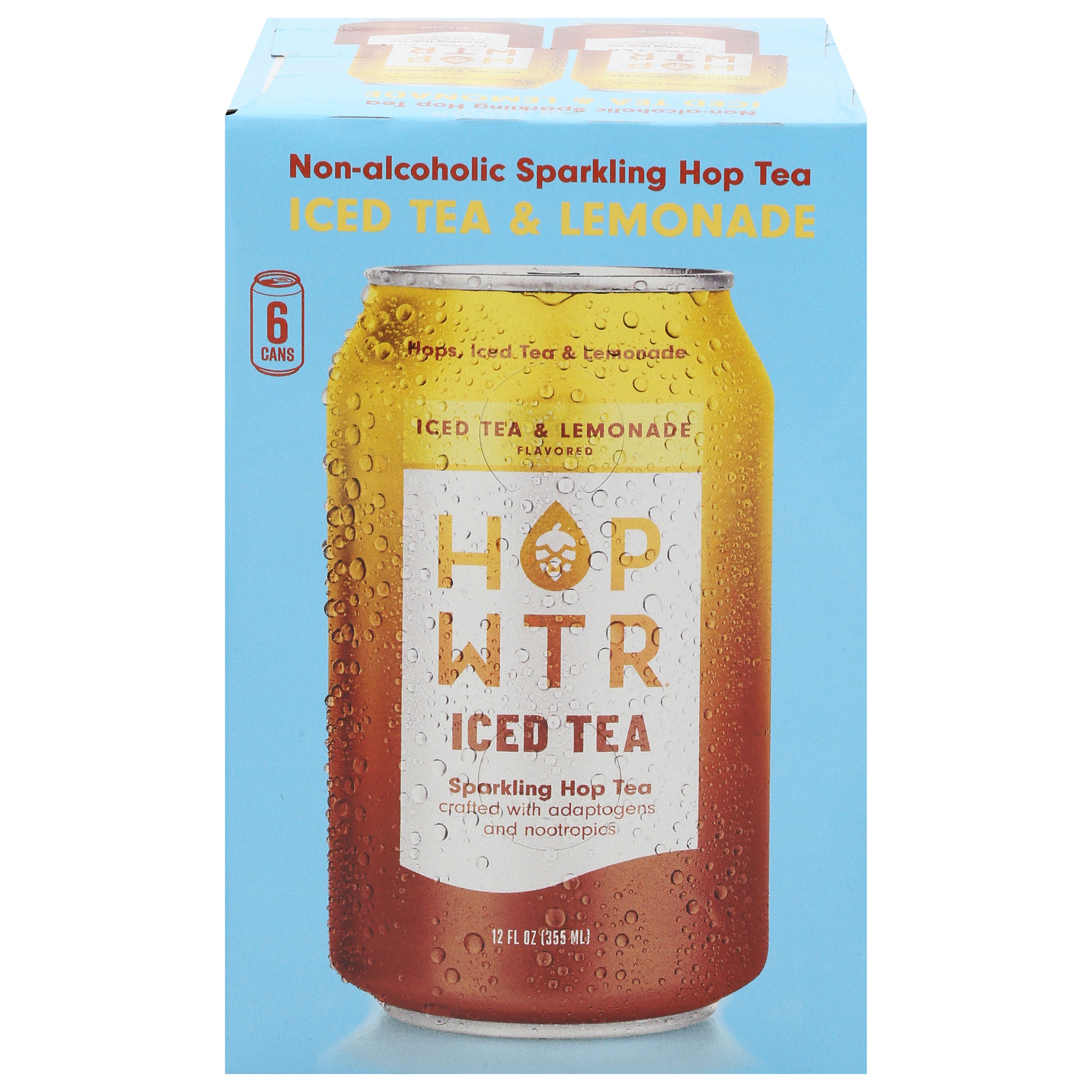 Hop Wtr Non-Alcoholic Sparkling Iced Tea & Lemonade Flavored Hop Tea 6 - 12 fl oz Cans - Case of 4