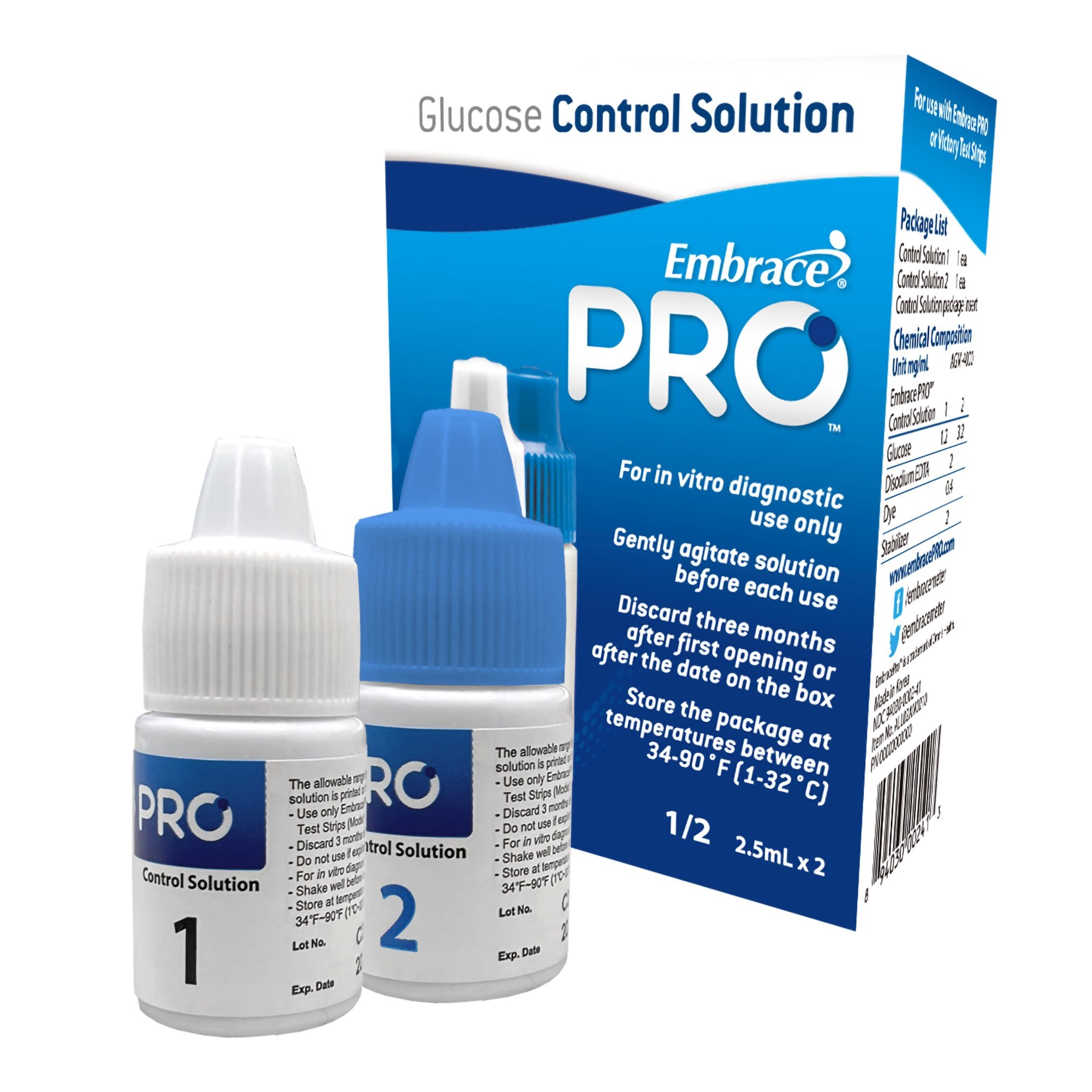 Omnis Health - Blood Glucose Control Solution Embrace® Pro 2 X 4 mL Level 1 & 2 [1/VL]