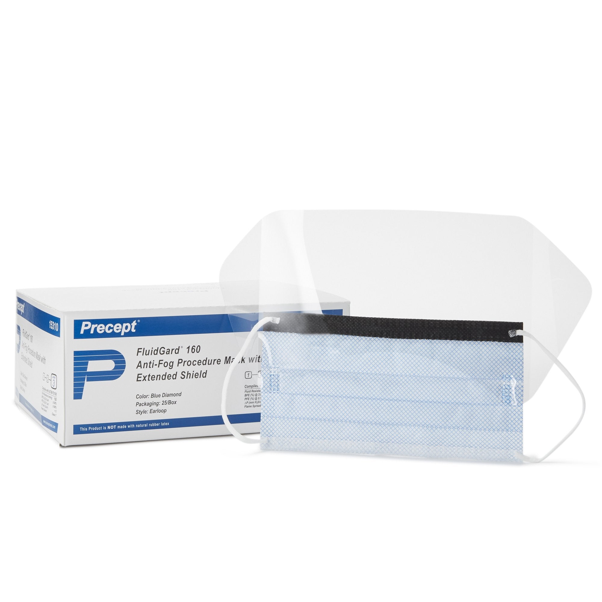 Aspen Surgical Products - Procedure Mask with Eye Shield Precept® FluidGard® 160 Anti-fog Foam ASTM Level 3 Earloops One Size Fits Most [25/BX]