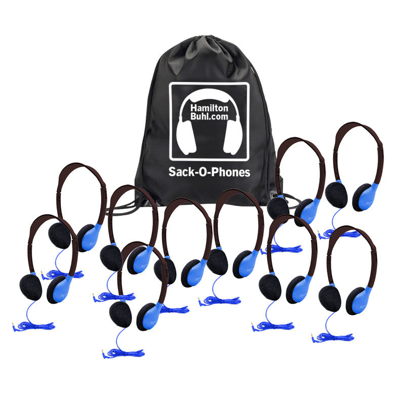 HAMILTONBUHL - Sack-O-Phones, 10 Personal Headphones in a Carry Bag, Blue