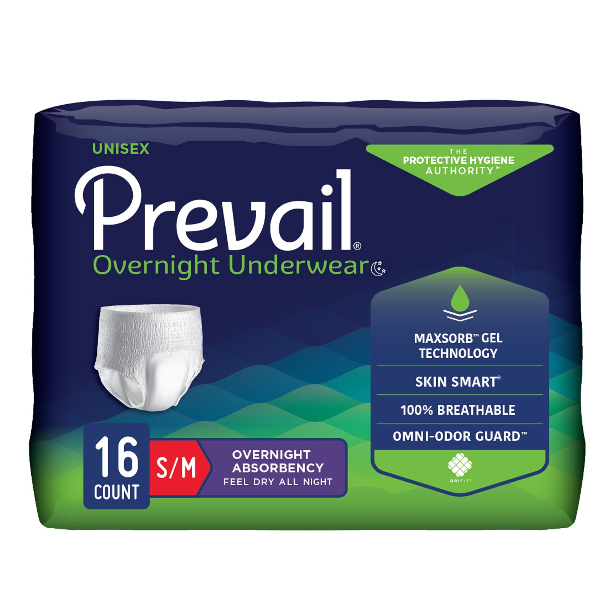 First Quality - Unisex Adult Absorbent Underwear Prevail® Overnight Pull On with Tear Away Seams Small / Medium Disposable Heavy Absorbency [16/PK]