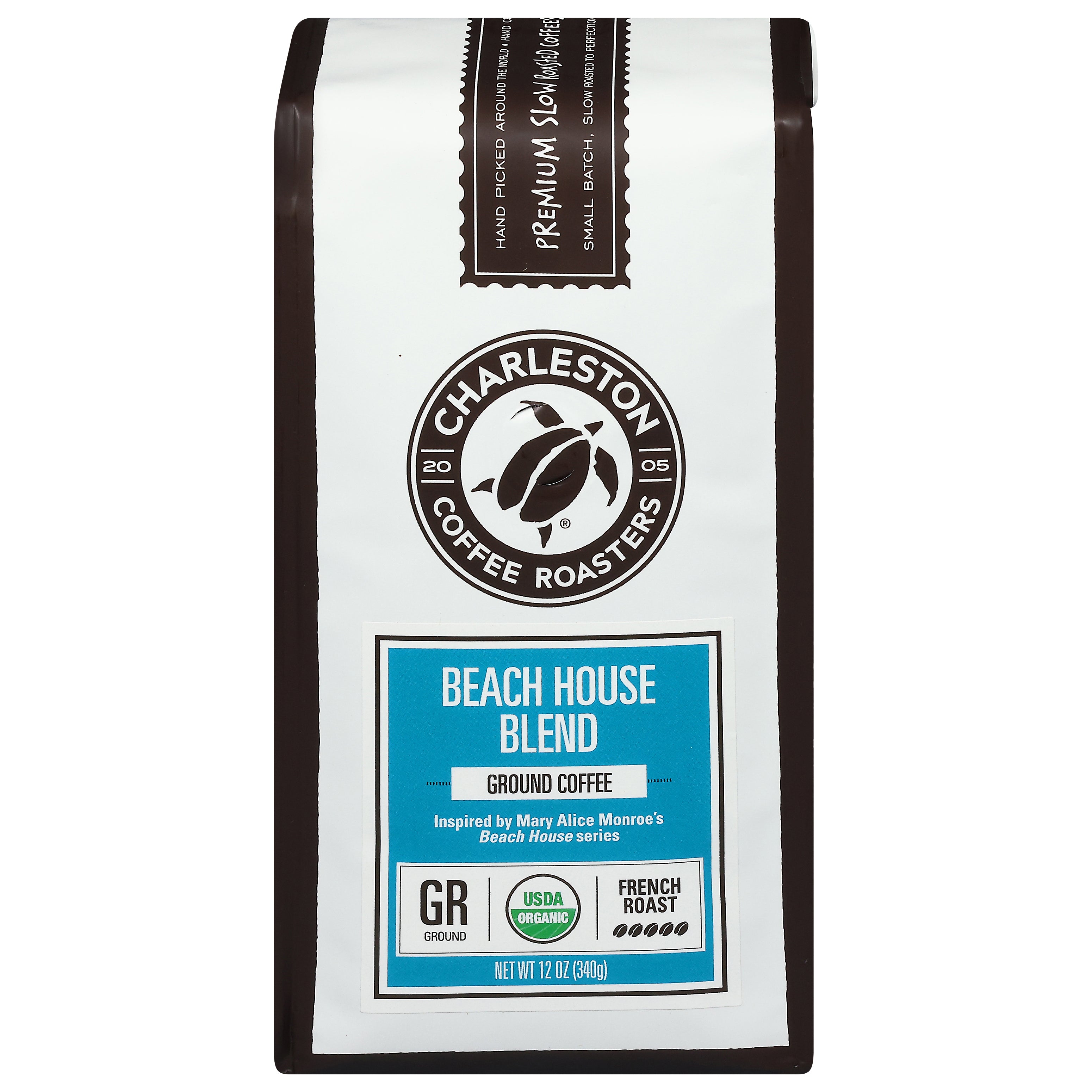 Charleston Coffee Roasters French Roast Ground Beach House Blend Coffee 12 oz - Case of 6