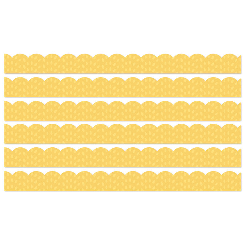 CARSON DELLOSA EDUCATION - Grow Together Yellow with Painted Dots Scalloped Borders, 39 Feet Per Pack, 6 Packs