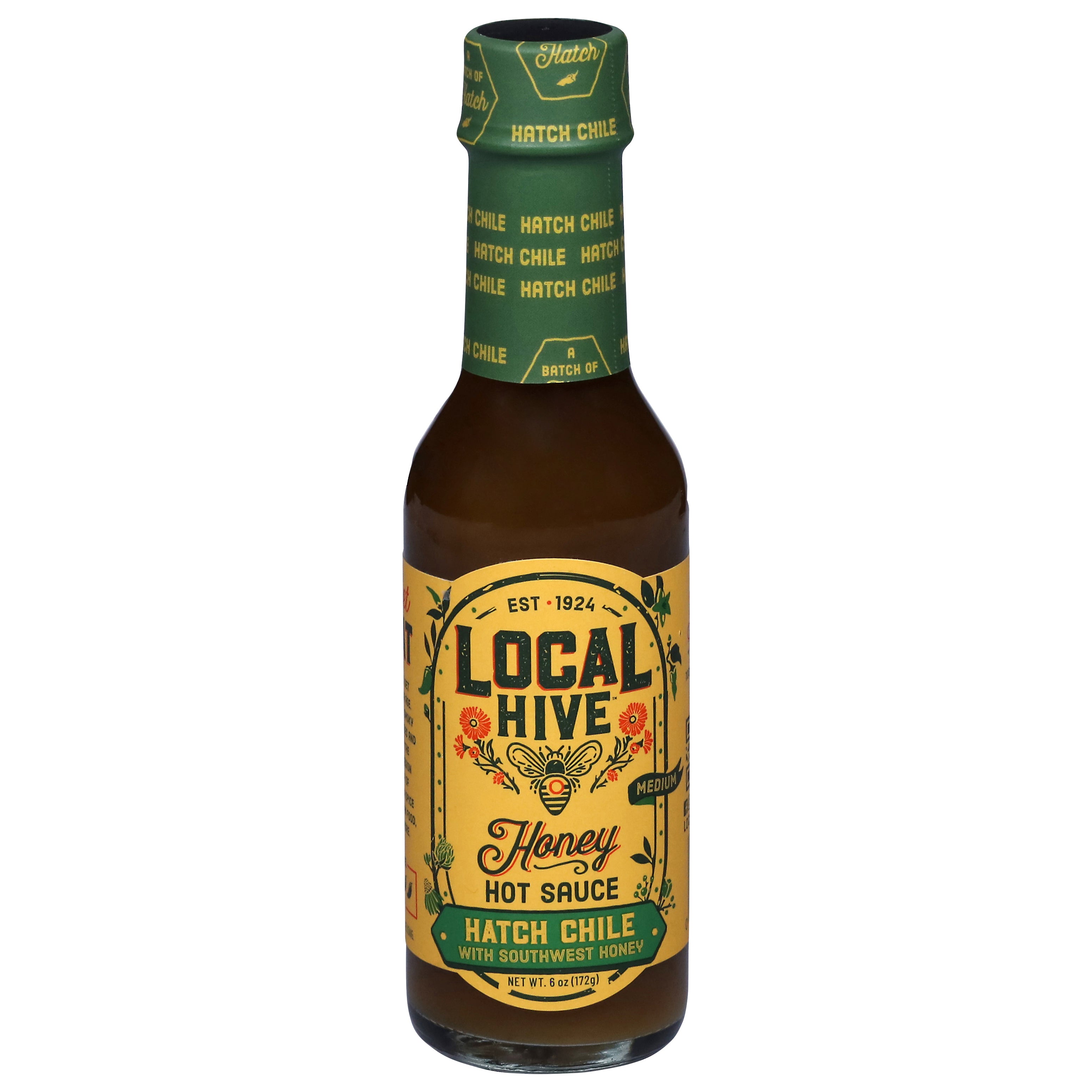 Local Hive Honey Medium Hatch Chile with Southwest Honey Hot Sauce 6 oz - Case of 6