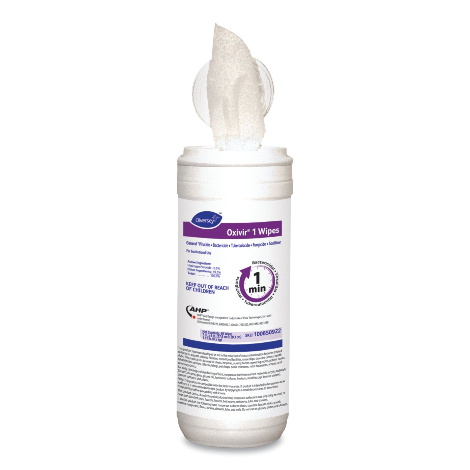 Lagasse - Diversey™ Oxivir® 1 Surface Disinfectant Cleaner Premoistened Hydrogen Peroxide Based Manual Pull Wipe 60 Count Canister Scented NonSterile [60/CT]