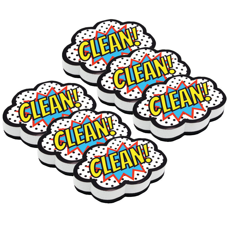 ASHLEY PRODUCTIONS - Magnetic Whiteboard Eraser, Superhero Clean!, Pack of 6
