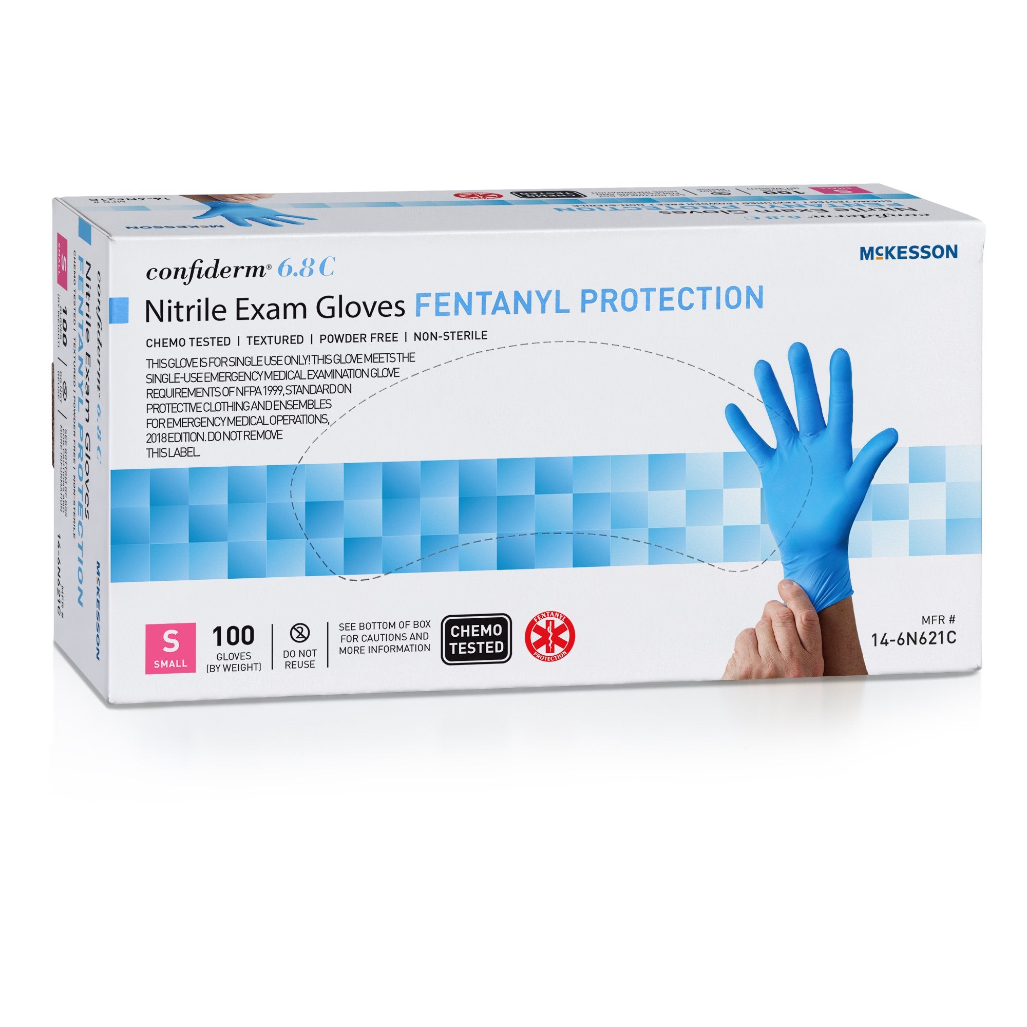 McKesson Brand - Exam Glove McKesson Confiderm® 6.8C Small NonSterile Nitrile Standard Cuff Length Fully Textured Blue Chemo Tested / Fentanyl Tested [100/BX]