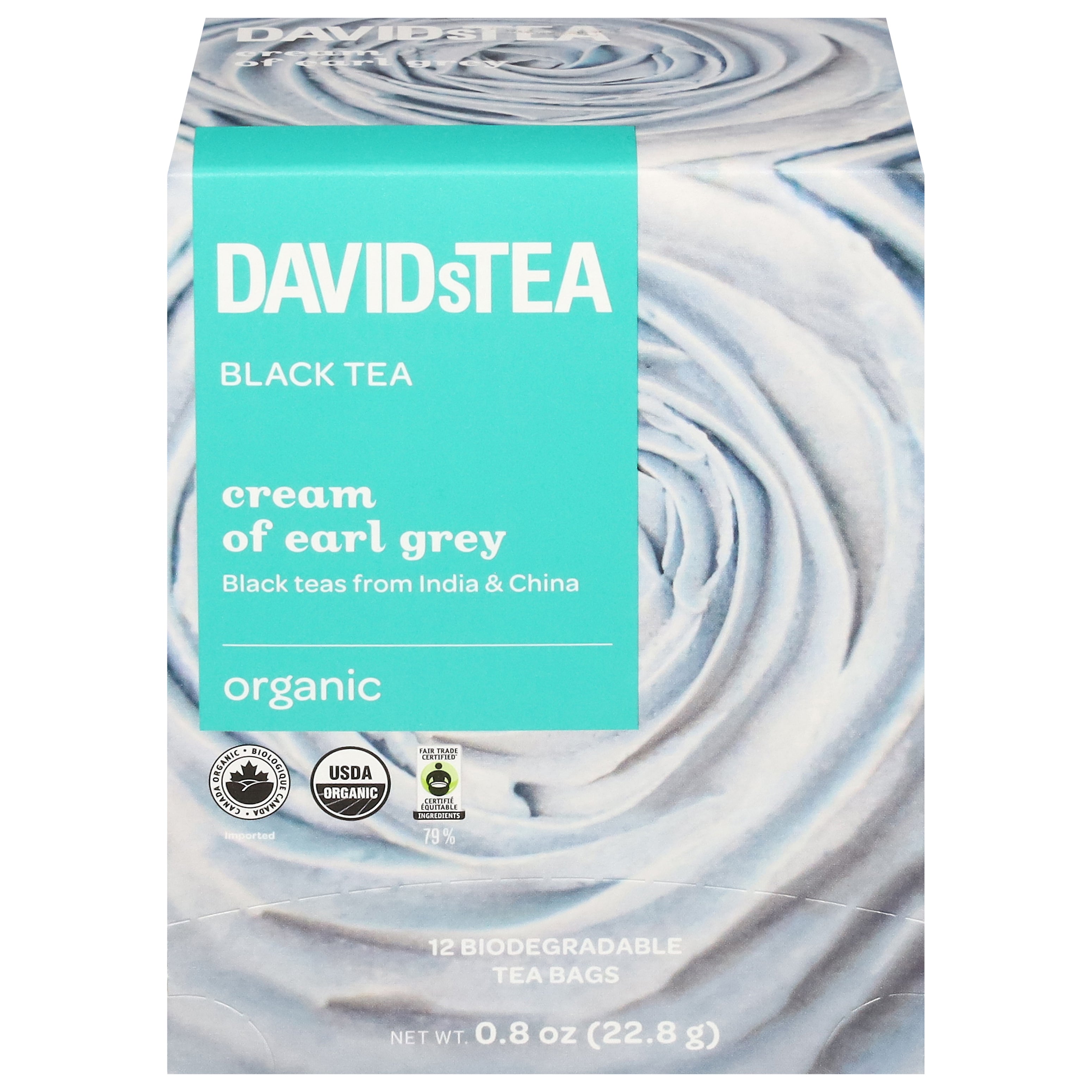 DavidsTea Organic Cream of Earl Grey Black Tea 12 Tea Bags - Case of 6