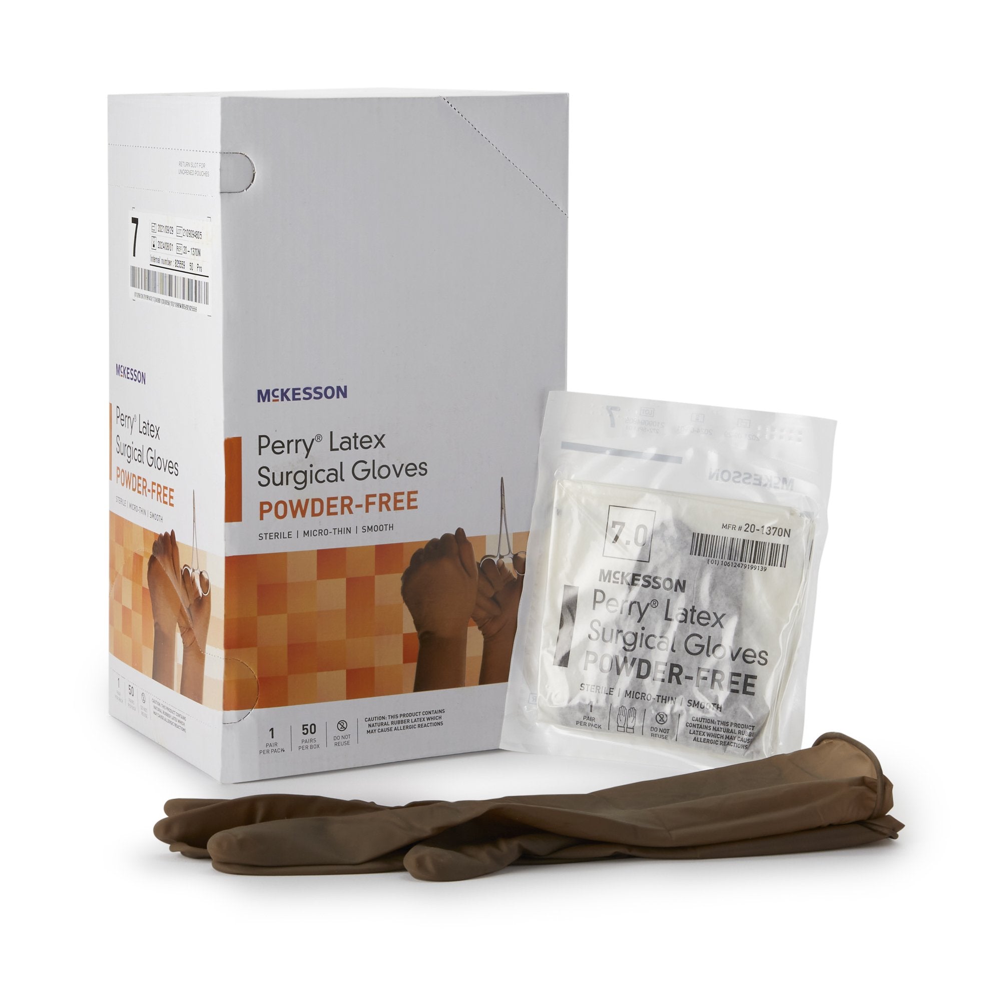 McKesson Brand - Surgical Glove McKesson Perry® Size 7 Sterile Latex Standard Cuff Length Smooth Brown Not Chemo Approved [50/BX]