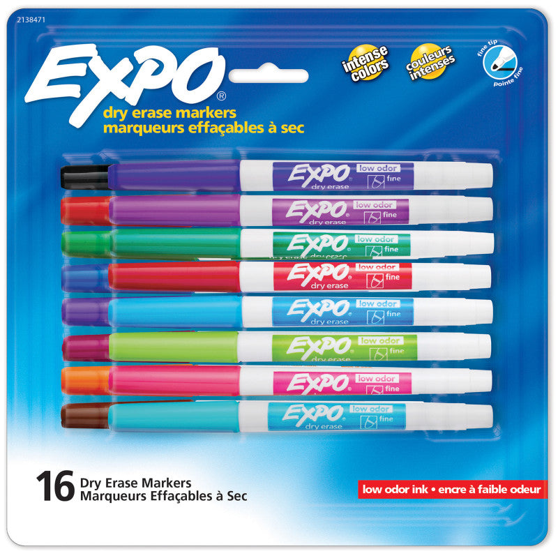EXPO - Dry Erase Markers, Whiteboard Markers with Low Odor Ink, Fine Tip, Assorted Vibrant Colors, 16 Count