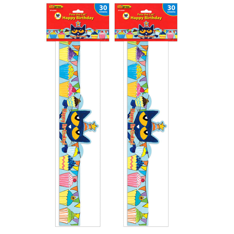 TEACHER CREATED RESOURCES - Pete the Cat Happy Birthday Crowns, 30 Per Pack, 2 Packs