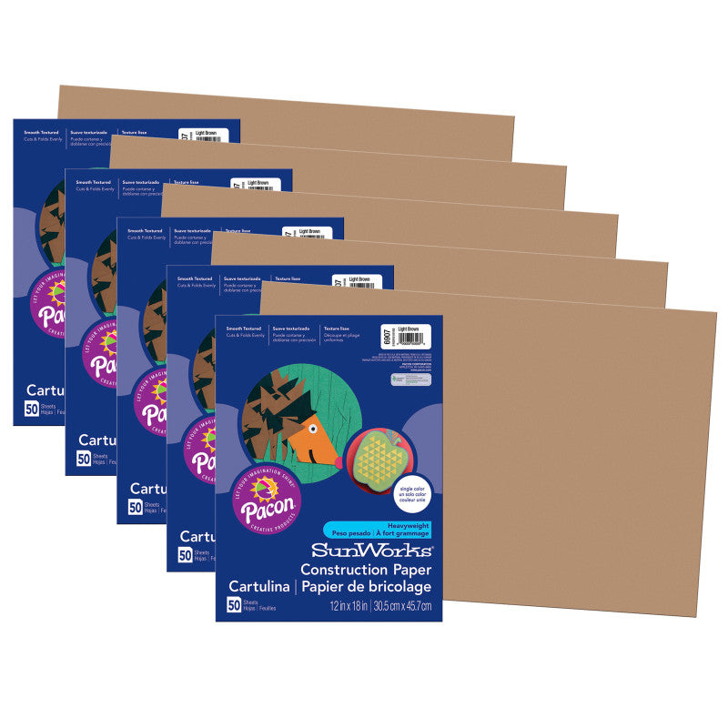 PRANG - Construction Paper, Light Brown, 12" x 18", 50 Sheets Per Pack, 5 Packs