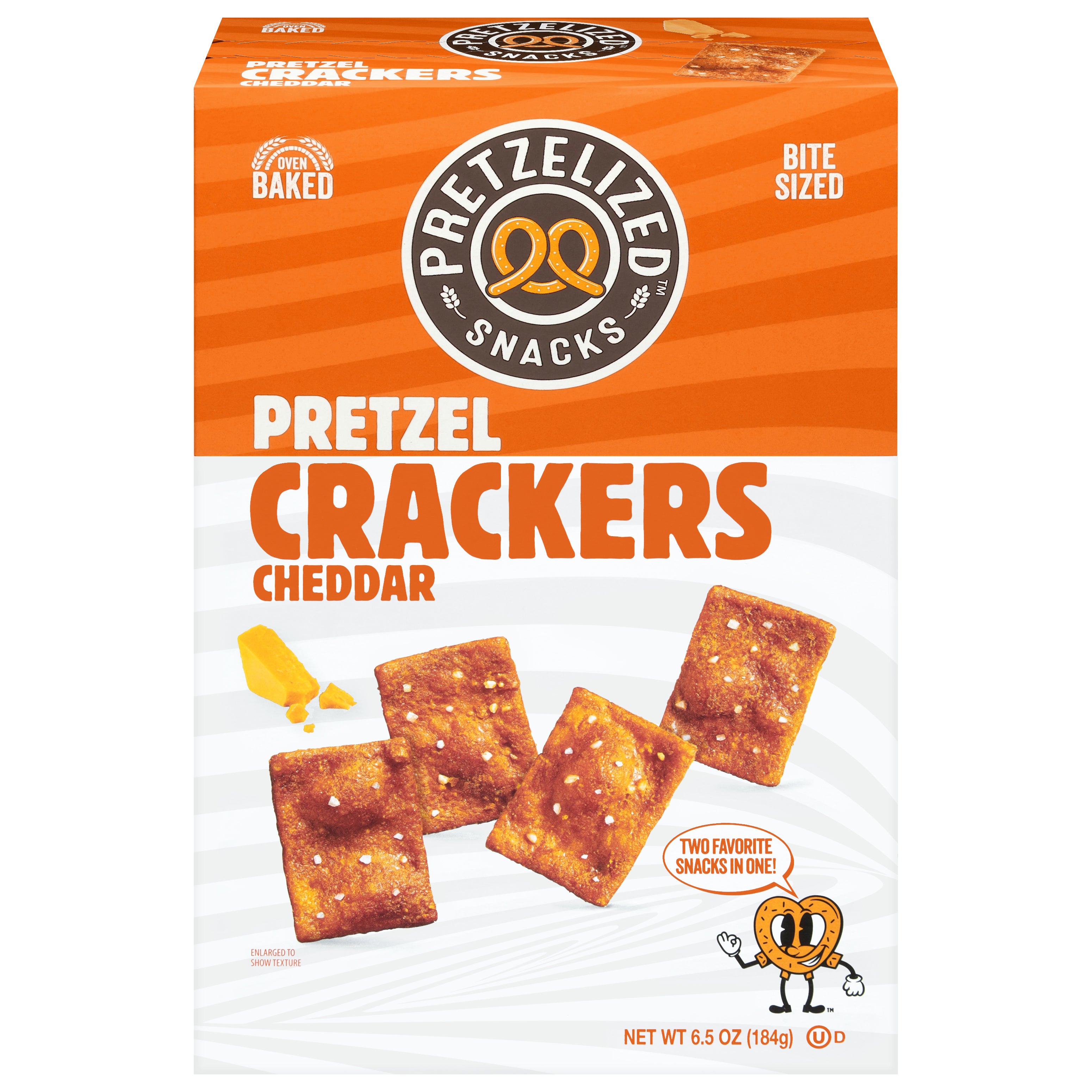 Pretzelized Snacks Oven Baked Pretzel Cheddar Crackers Bite Sized 6.5 oz - Case of 12