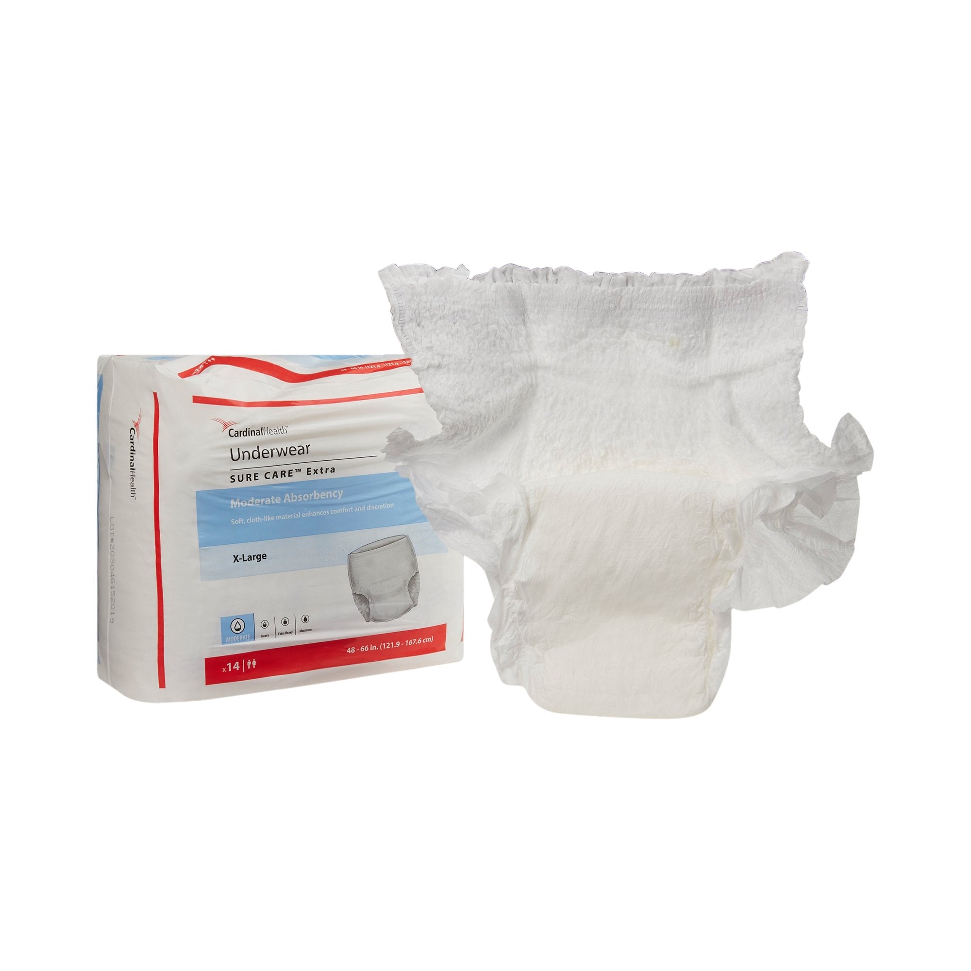 Cardinal - Unisex Adult Absorbent Underwear Sure Care™ Extra Pull On with Tear Away Seams X-Large Disposable Moderate Absorbency [14/BG]