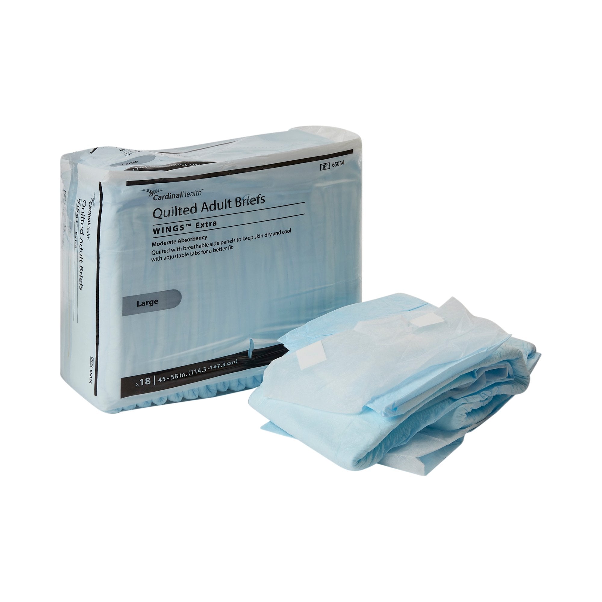 Cardinal - Unisex Adult Incontinence Brief Wings™ Extra Quilted Large Disposable Moderate Absorbency [18/BG]