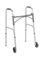 Drive Medical - Dual Release Folding Walker with Wheels Adjustable Height drive™ Steel Frame 350 lbs. Weight Capacity 21 to 32 Inch Height [4/CS]
