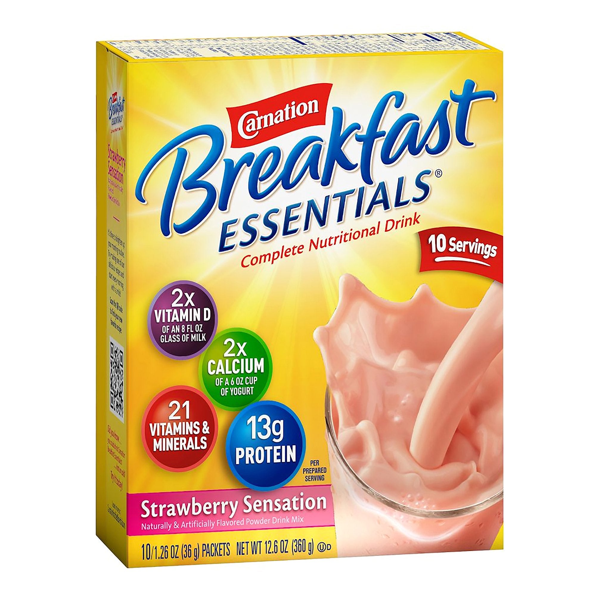 Nestle Clinical Nutritional - Oral Supplement Carnation Breakfast Essentials® Strawberry Sensation Flavor Powder 1.26 oz. Individual Packet [10/BX] (1212739_BX)