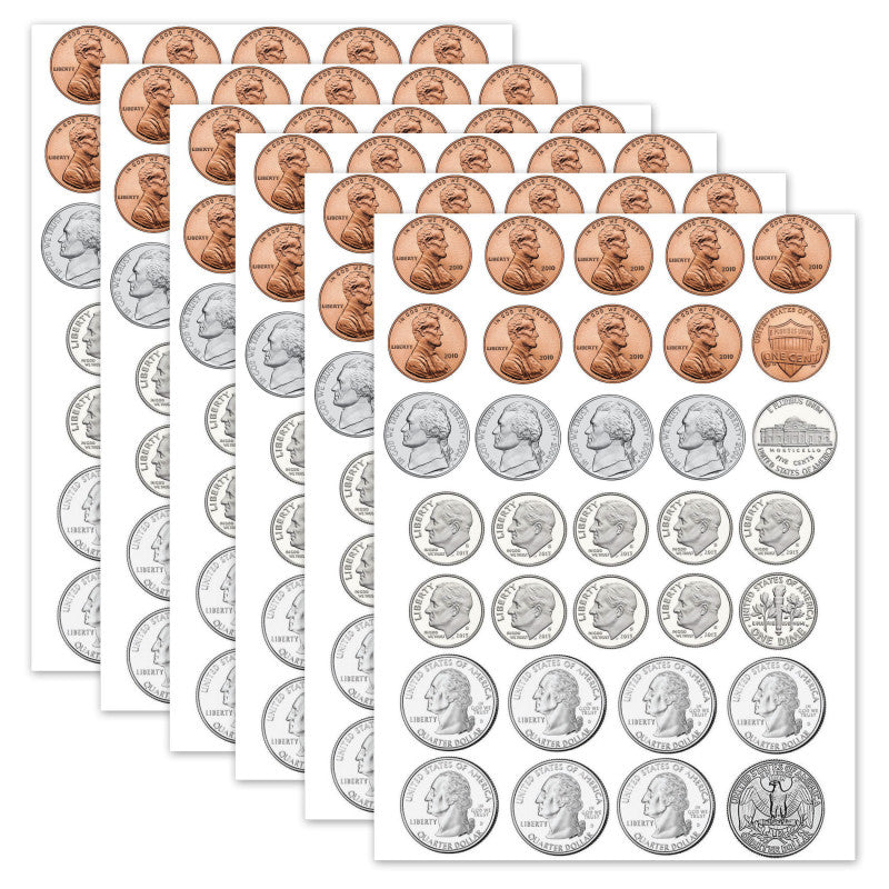 ASHLEY PRODUCTIONS - Math Die-Cut Magnets, U.S. Coins, 33 Per Pack, 6 Packs