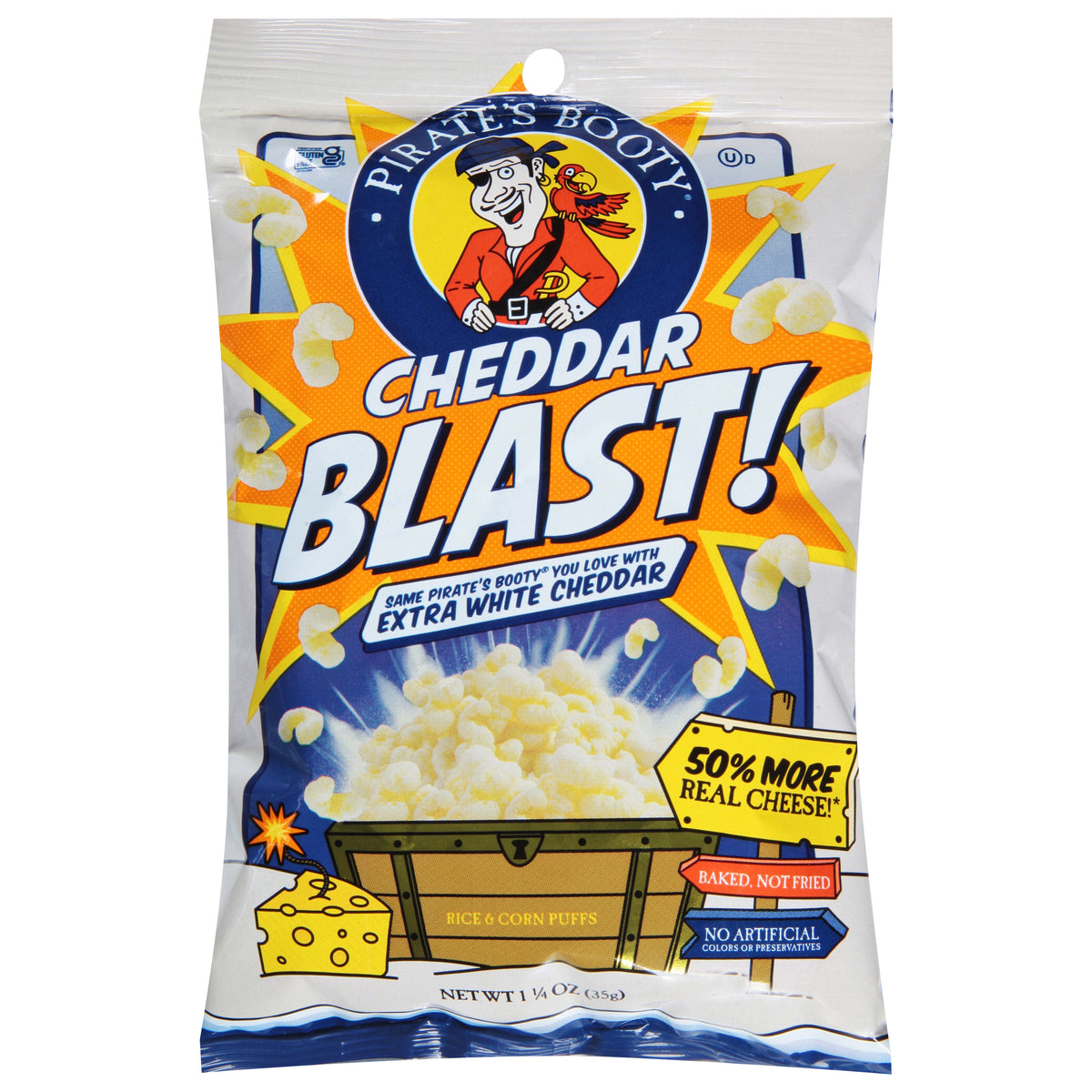 Pirate's Booty Cheddar Blast! Rice & Corn Puffs 1.25 oz - Case of 12