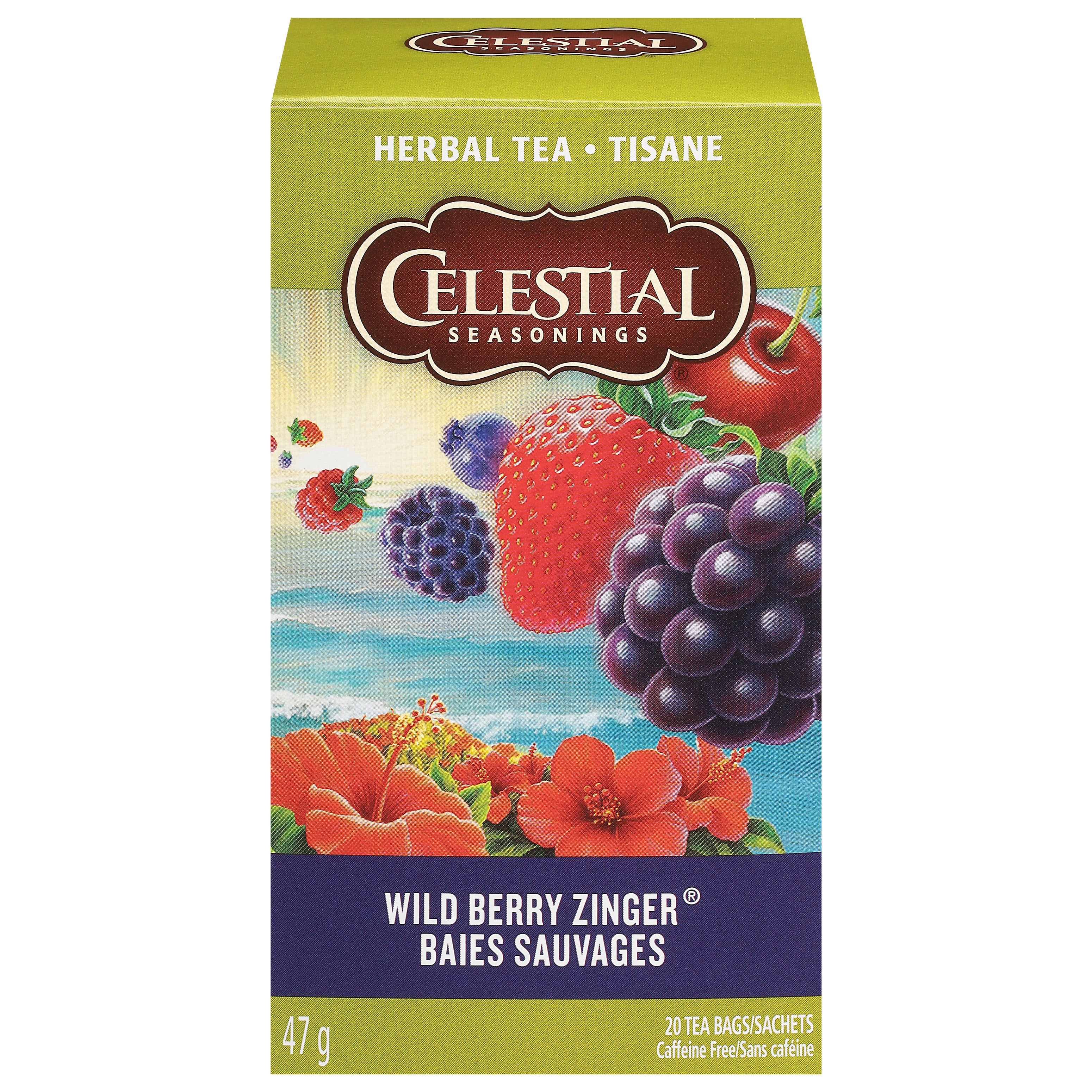 Celestial Seasonings Caffeine Free Wild Berry Zinger Herbal Tea 20 Tea Bags - Case of 6