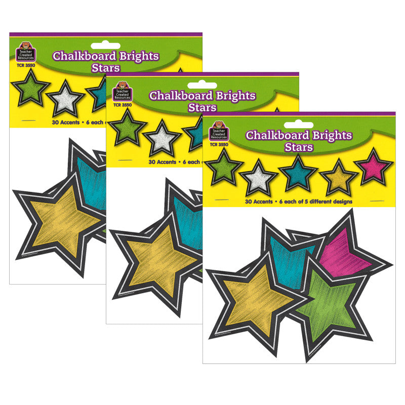 TEACHER CREATED RESOURCES - Chalkboard Brights Stars Accents, 30 Per Pack, 3 Packs