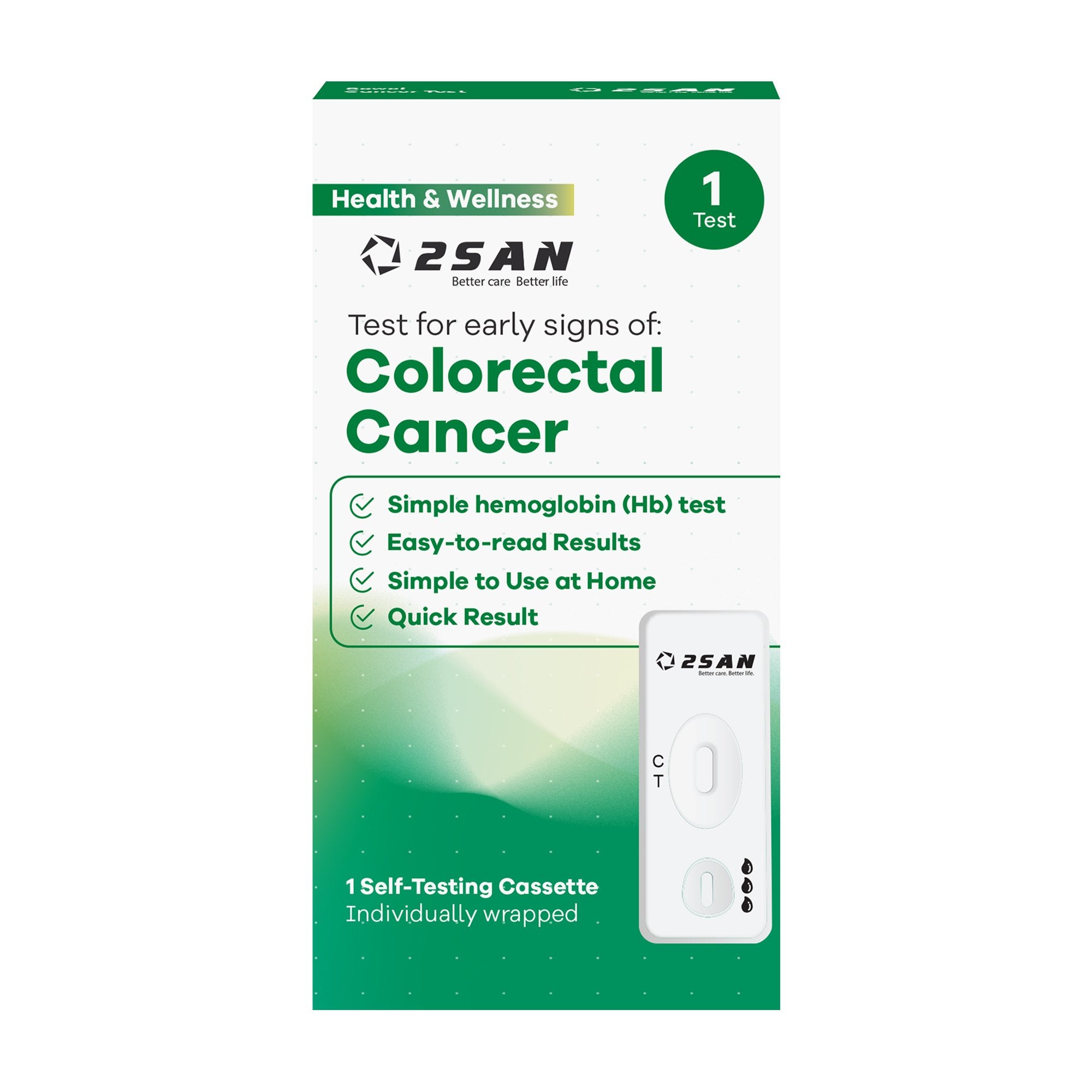 2San LLC - Cancer Screening Test Kit 2San Fecal Occult Blood Test (iFOB or FIT) 1 Test per Kit (24 Kits per Case) CLIA Waived [1/KT]