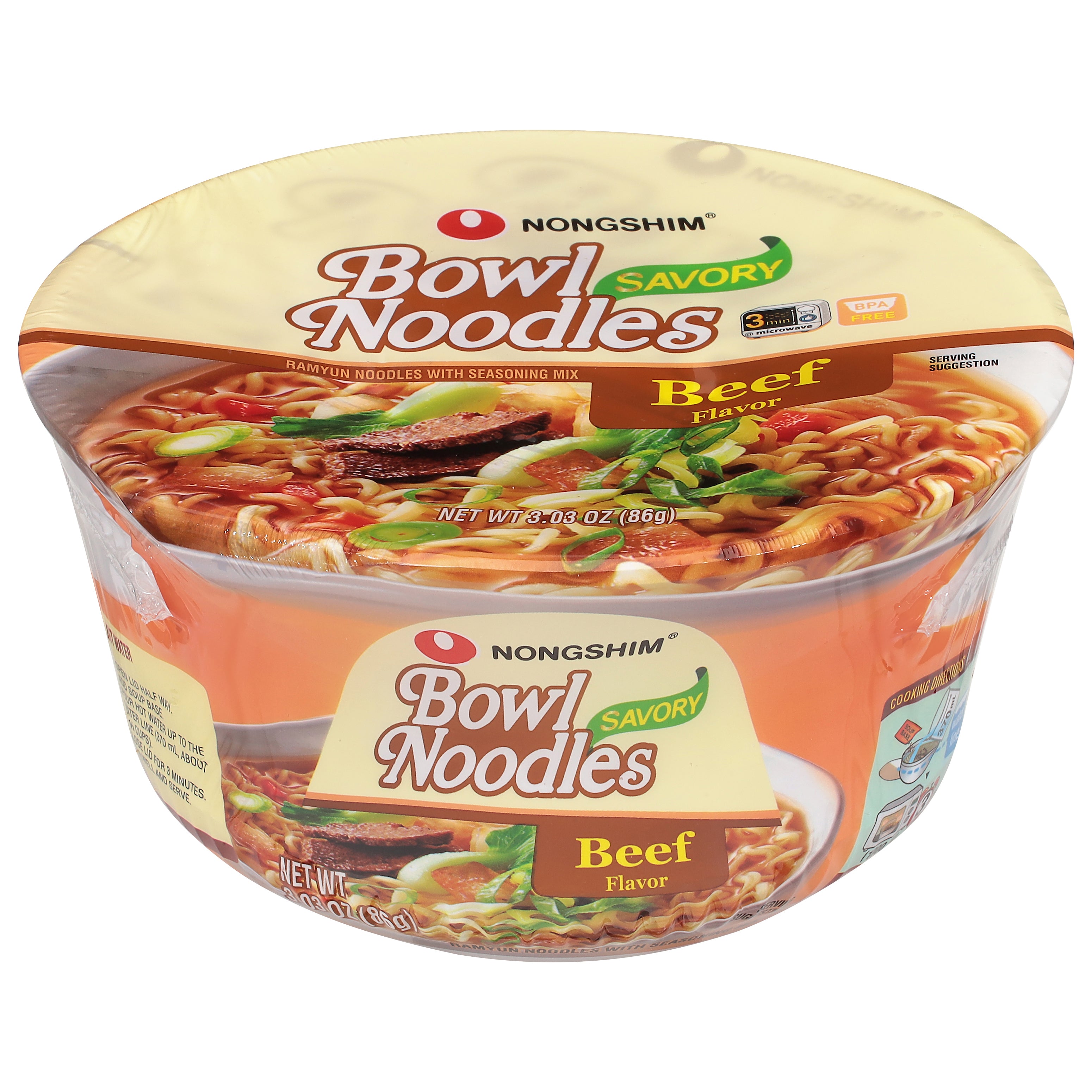 Nongshim Savory Beef Flavor Bowl Noodles 3.03 oz - Case of 12