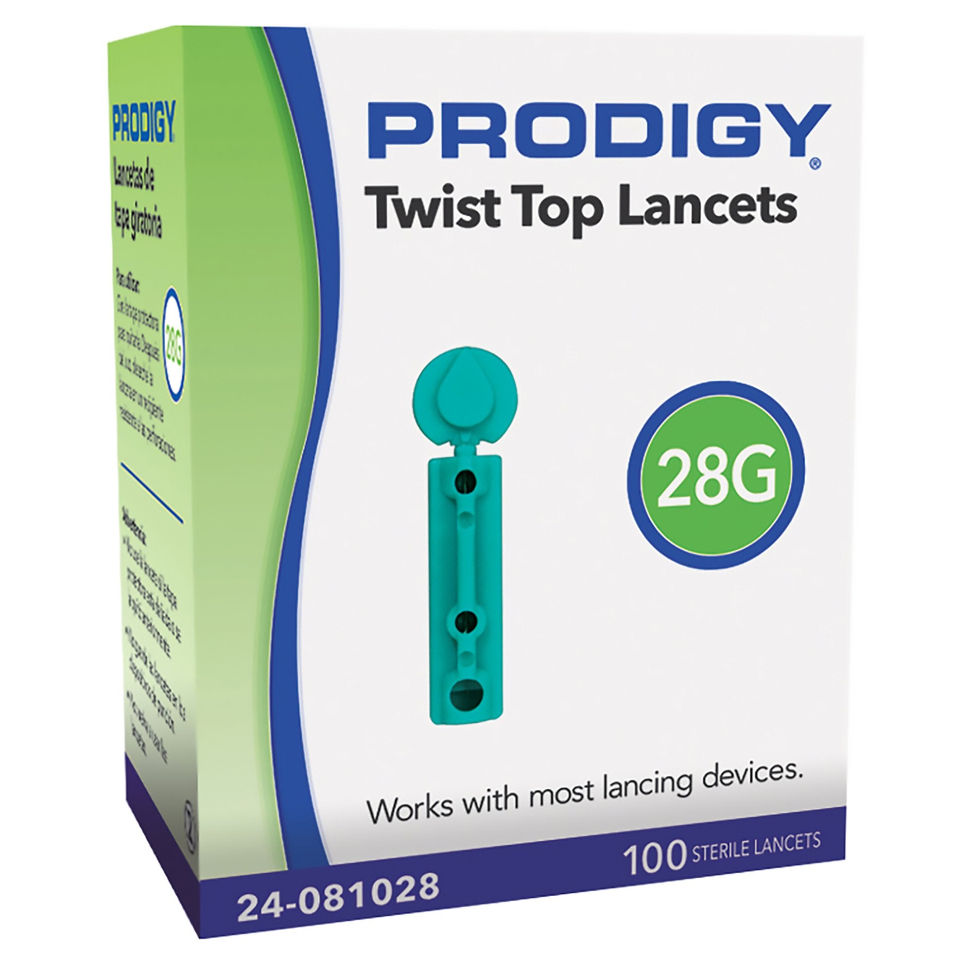 Prodigy Diabetes Care - Lancet for Lancing Device Prodigy 28 Gauge Non-Safety Twist Off Cap Finger [100/BX]