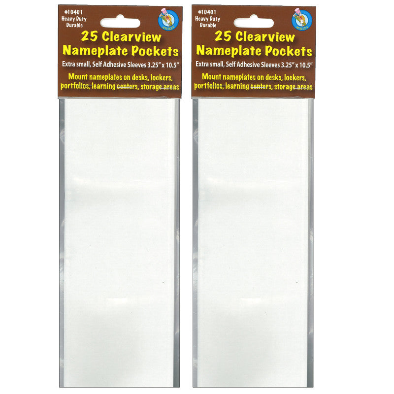 ASHLEY PRODUCTIONS - Clear View Self-Adhesive Extra Small Name Plate Pocket 3-1/4" x 10-1/2", 25 Per Pack, 2 Packs