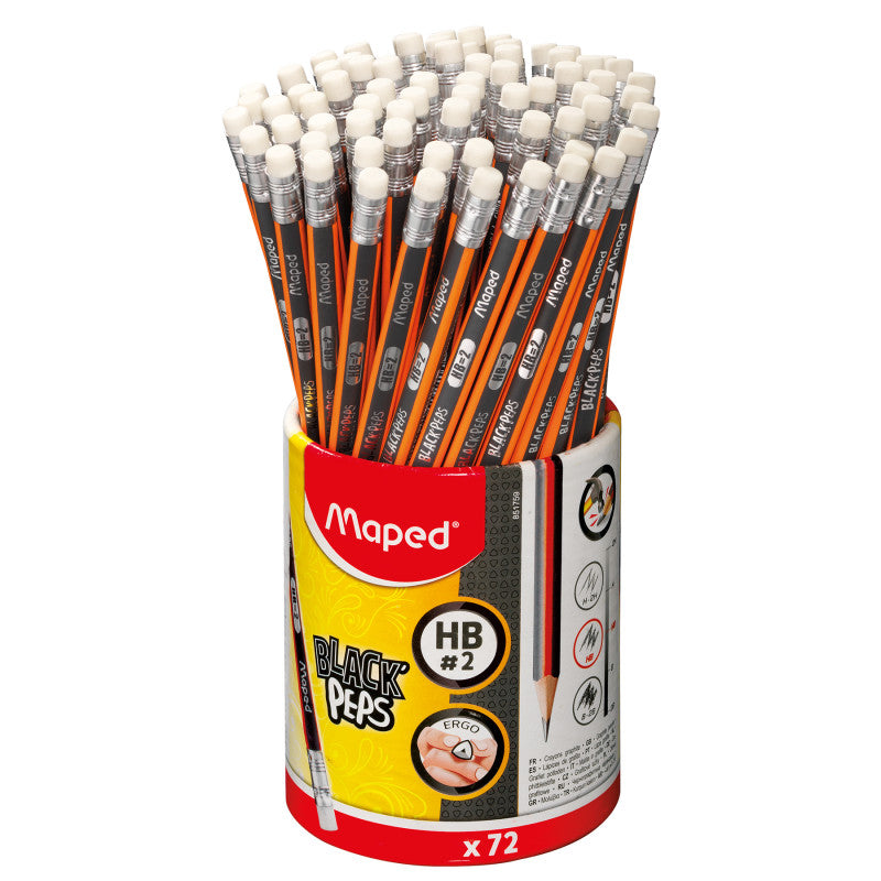 MAPED - Black'Peps Triangular Graphite #2 Pencils School Pack, Pack of 72