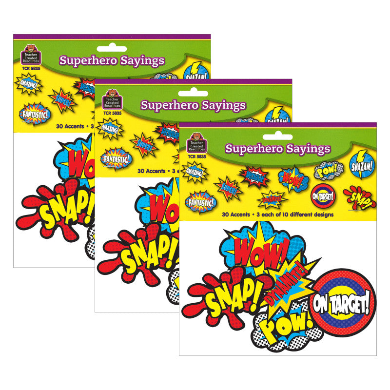 TEACHER CREATED RESOURCES - Superhero Sayings Accents, 30 Per Pack, 3 Packs