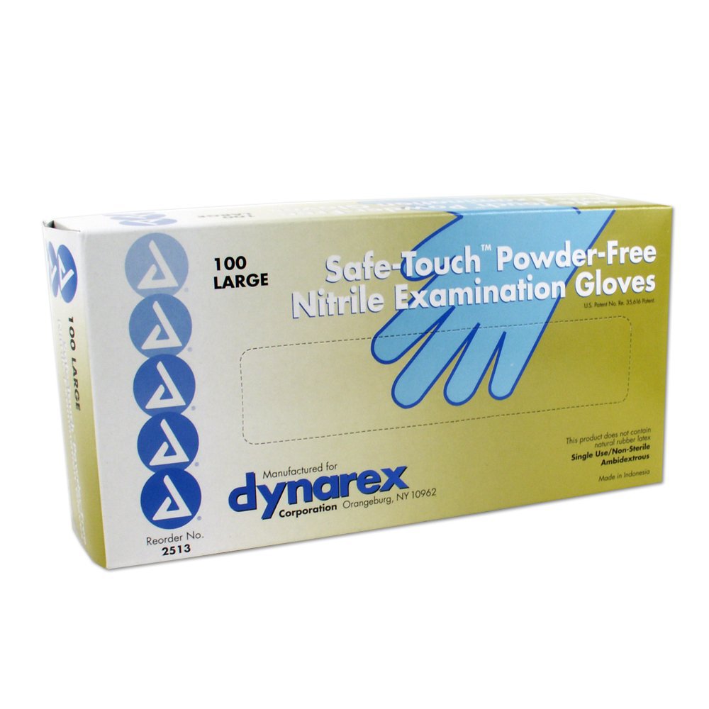 Dynarex - Exam Glove Safe-Touch™ Large NonSterile Nitrile Standard Cuff Length Textured Fingertips Blue Not Rated [1000/CS]