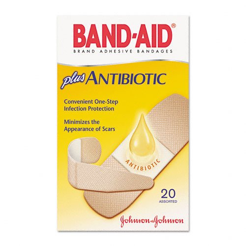 J & J Sales - Adhesive Strip Band-Aid® with Neosporin® 3/4 X 3 Inch / 1 X 3 Inch Plastic s/b Plastic / Neosporin Rectangle Tan Sterile [1/BX]
