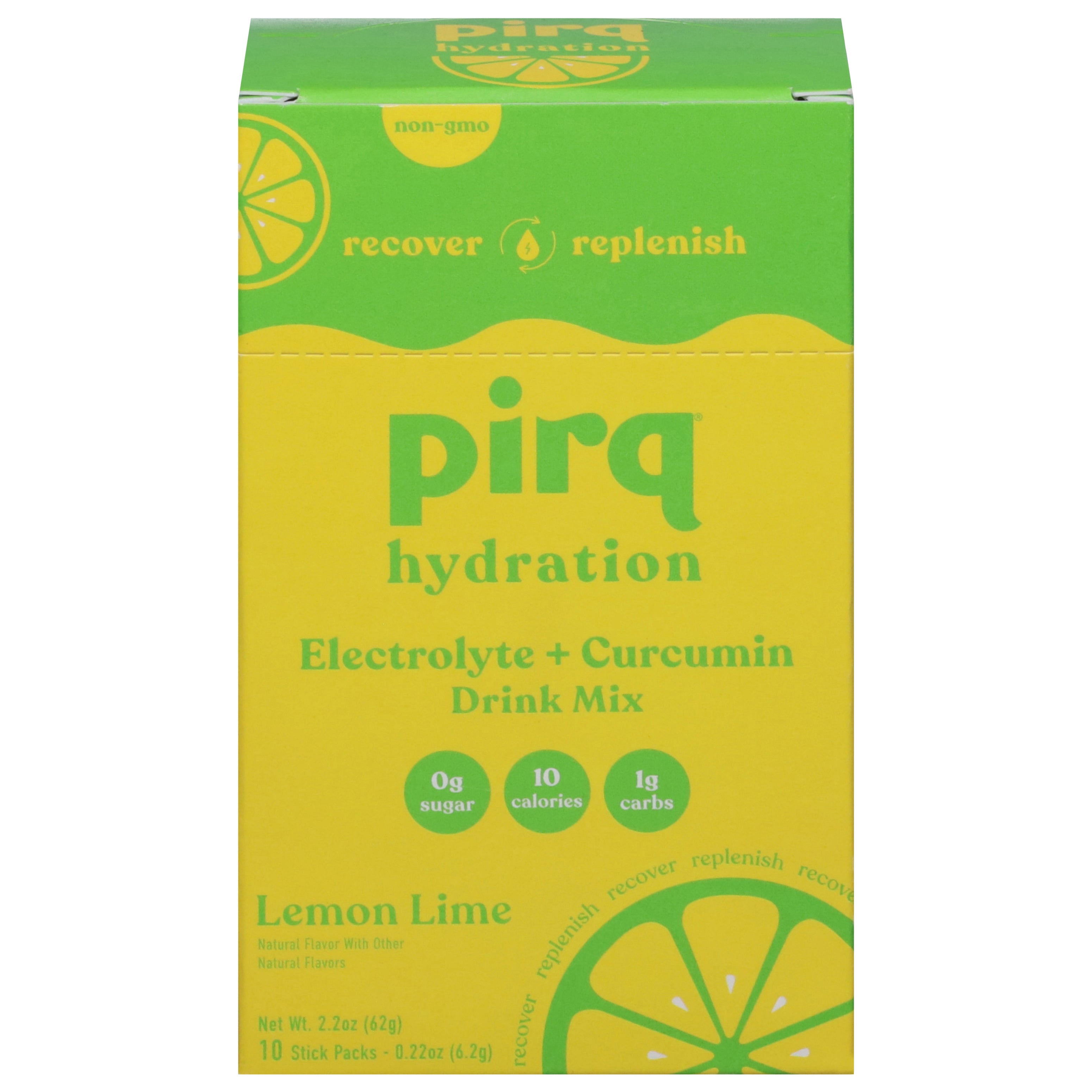 Pirq Electrolyte + Curcumin Lemon Lime Drink Mix 10 - 0.22 oz Stick Packs - Case of 1