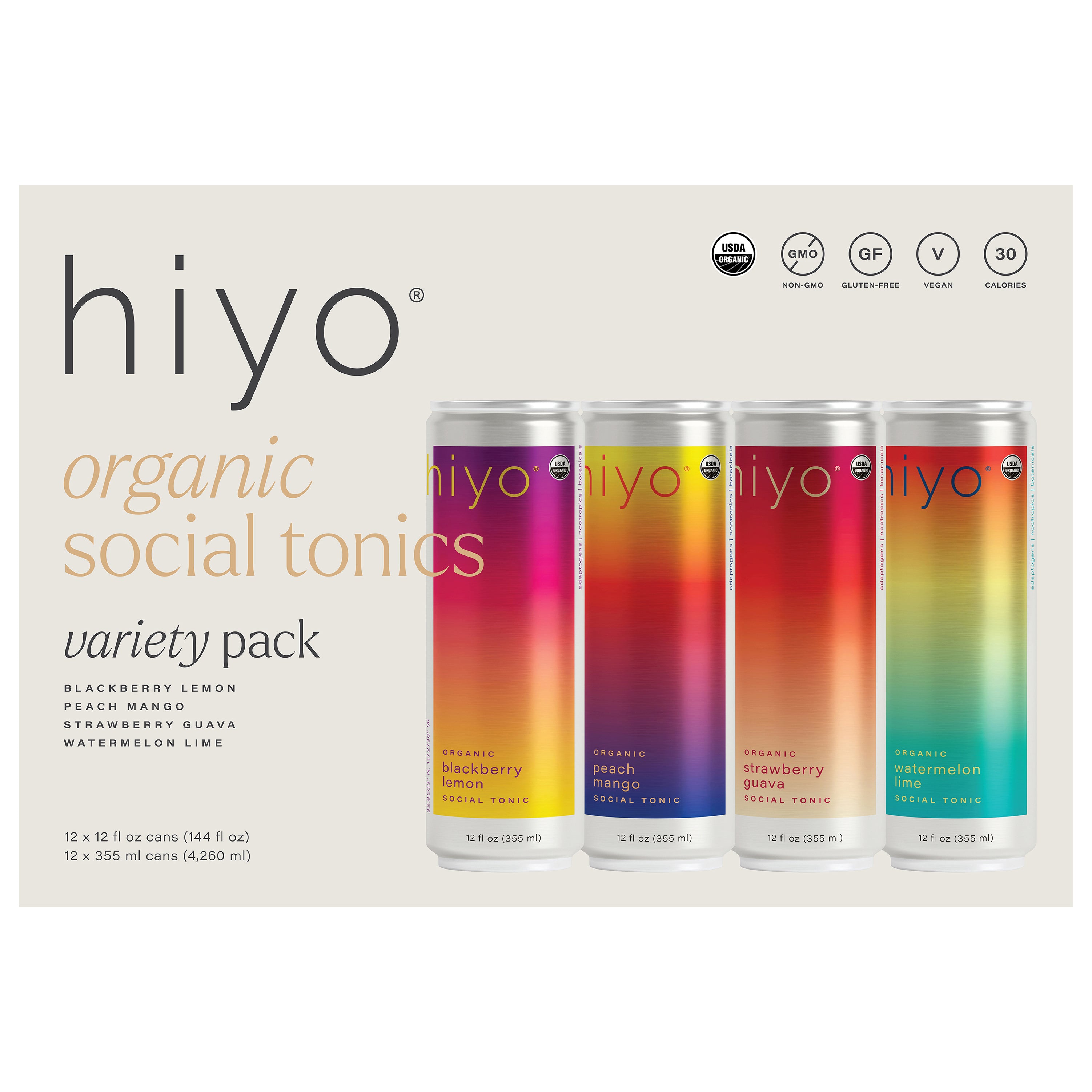 Hiyo Variety Pack Organic Social Tonic 12pk - Case of 1