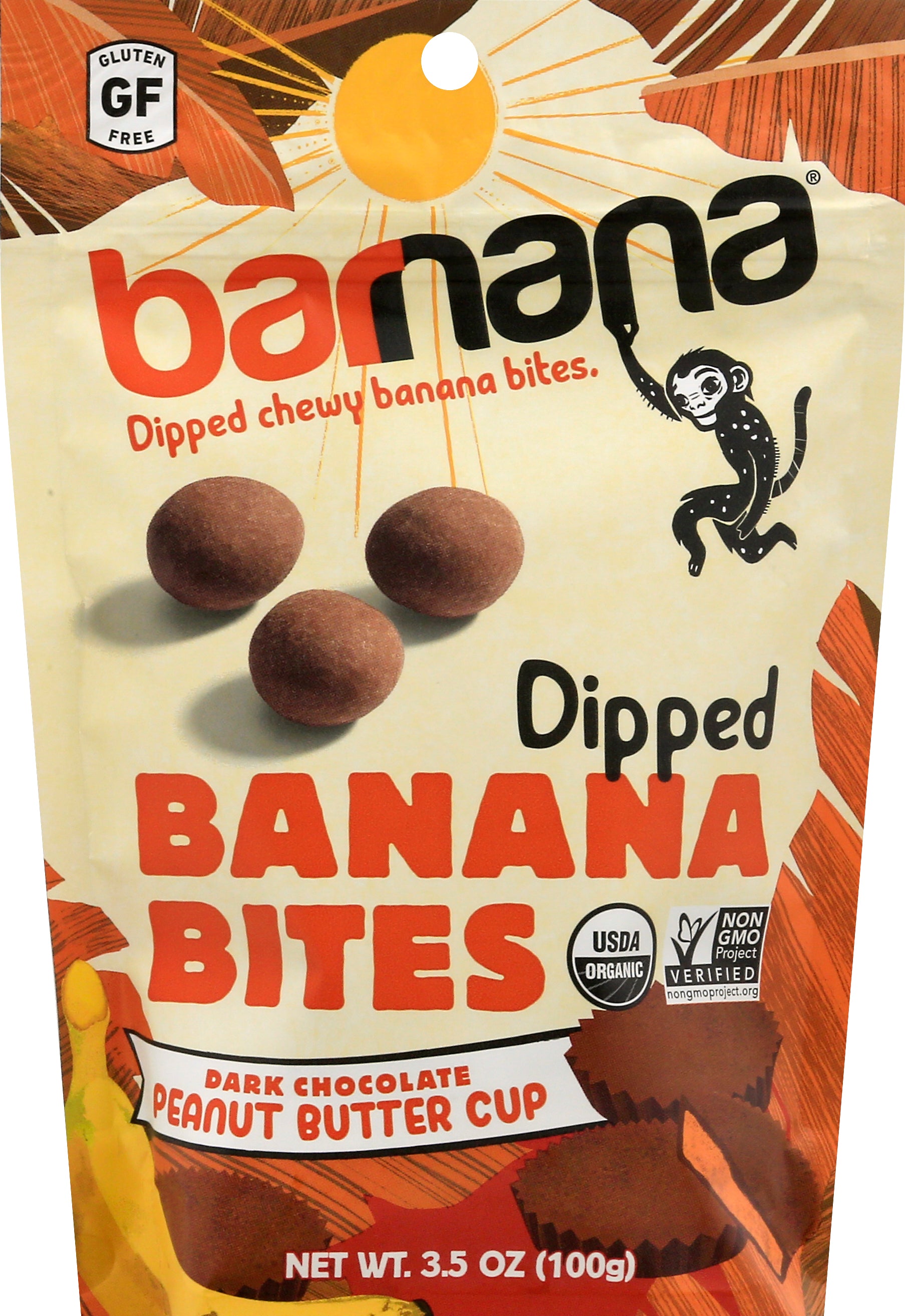 barnana Organic Chewy Dipped Dark Chocolate Peanut Butter Cup Banana Bites 3.5 oz - Case of 12