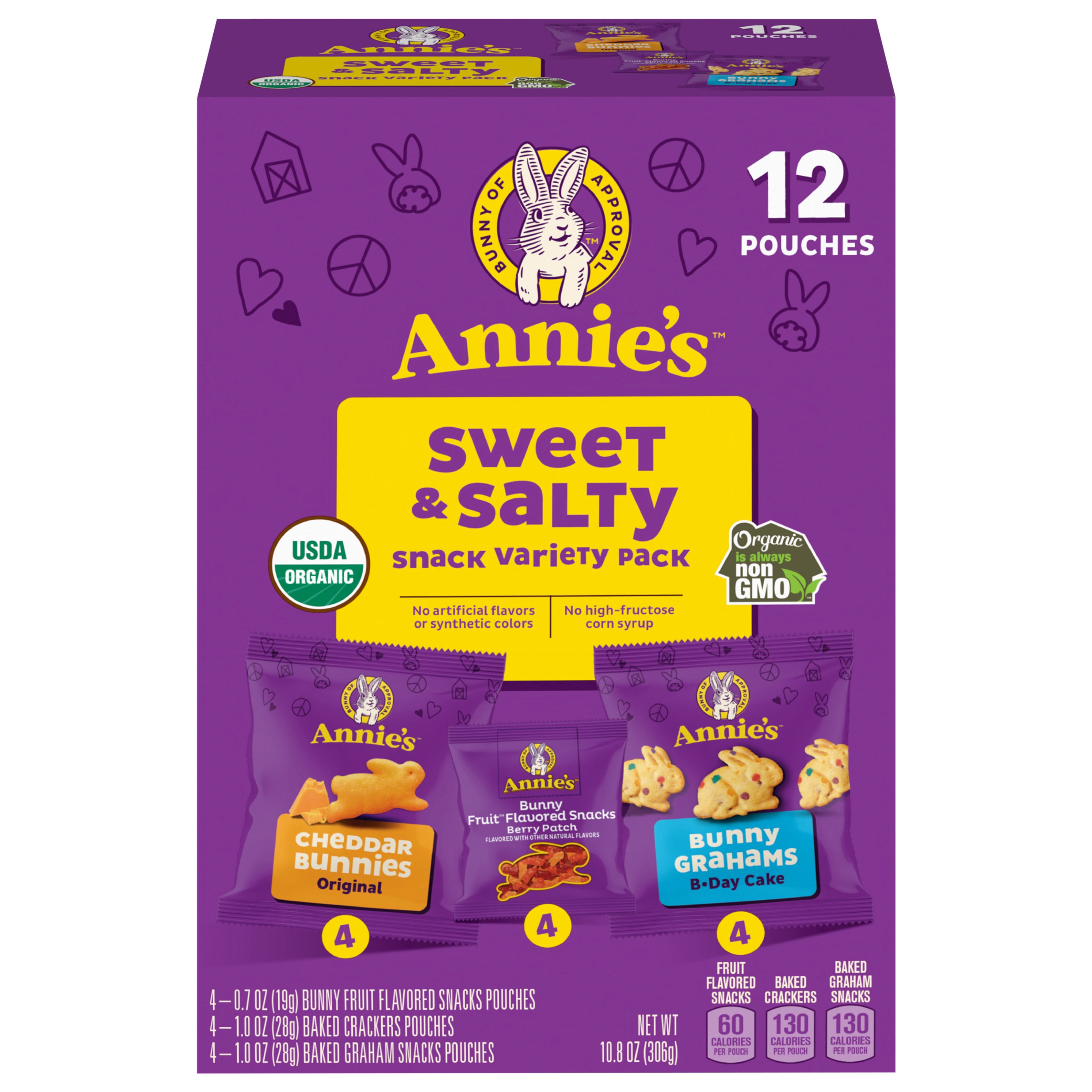 Annie's Organic Sweet & Salty Cheddar Bunnies, Bunny Berry Patch Fruit Flavored Snacks, Birthday Cake Bunny Grahams Snack Variety Pack 12 Count - Case of 6