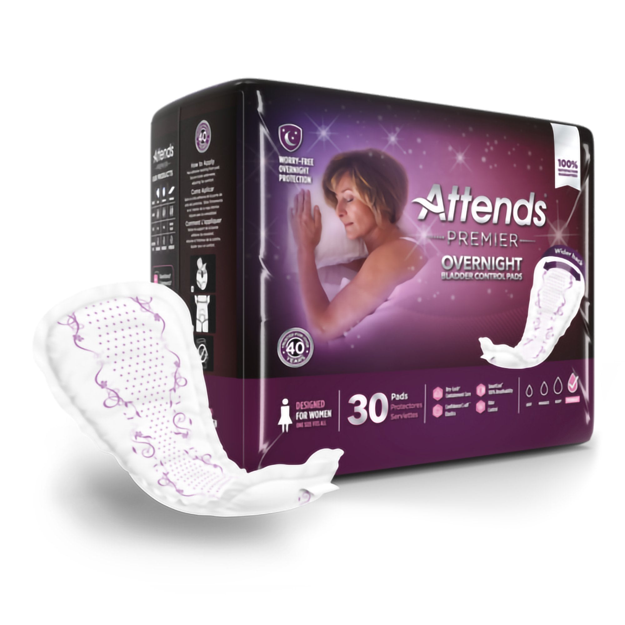 Attends Healthcare Products - Bladder Control Pad Attends Premier Overnight 15 Inch Length Heavy Absorbency Polymer Core One Size Fits Most [30/BG]