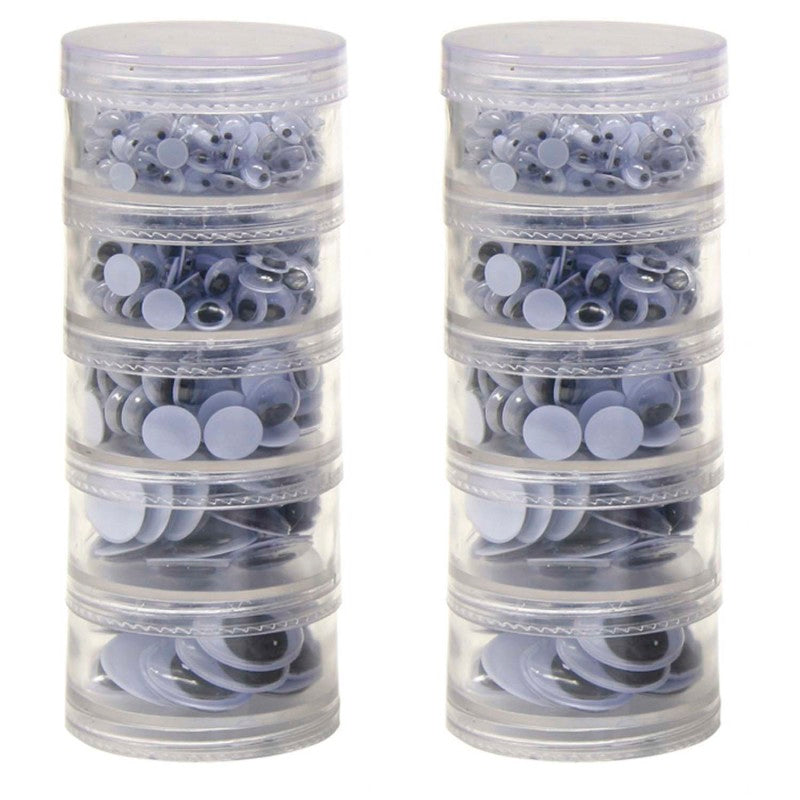 CREATIVITY STREET - Wiggle Eyes Storage Stacker, Black, Round & Oval Shapes, Assorted Sizes, 560 Per Pack, 2 Packs