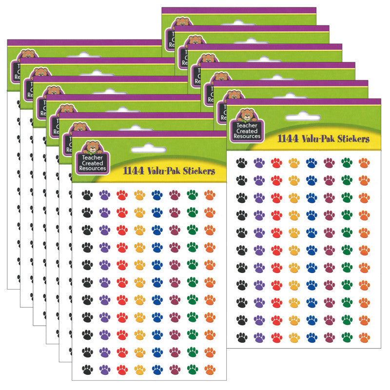 TEACHER CREATED RESOURCES - Colorful Paw Prints Mini Stickers Valu-Pak, 1144 Per Pack, 6 Packs