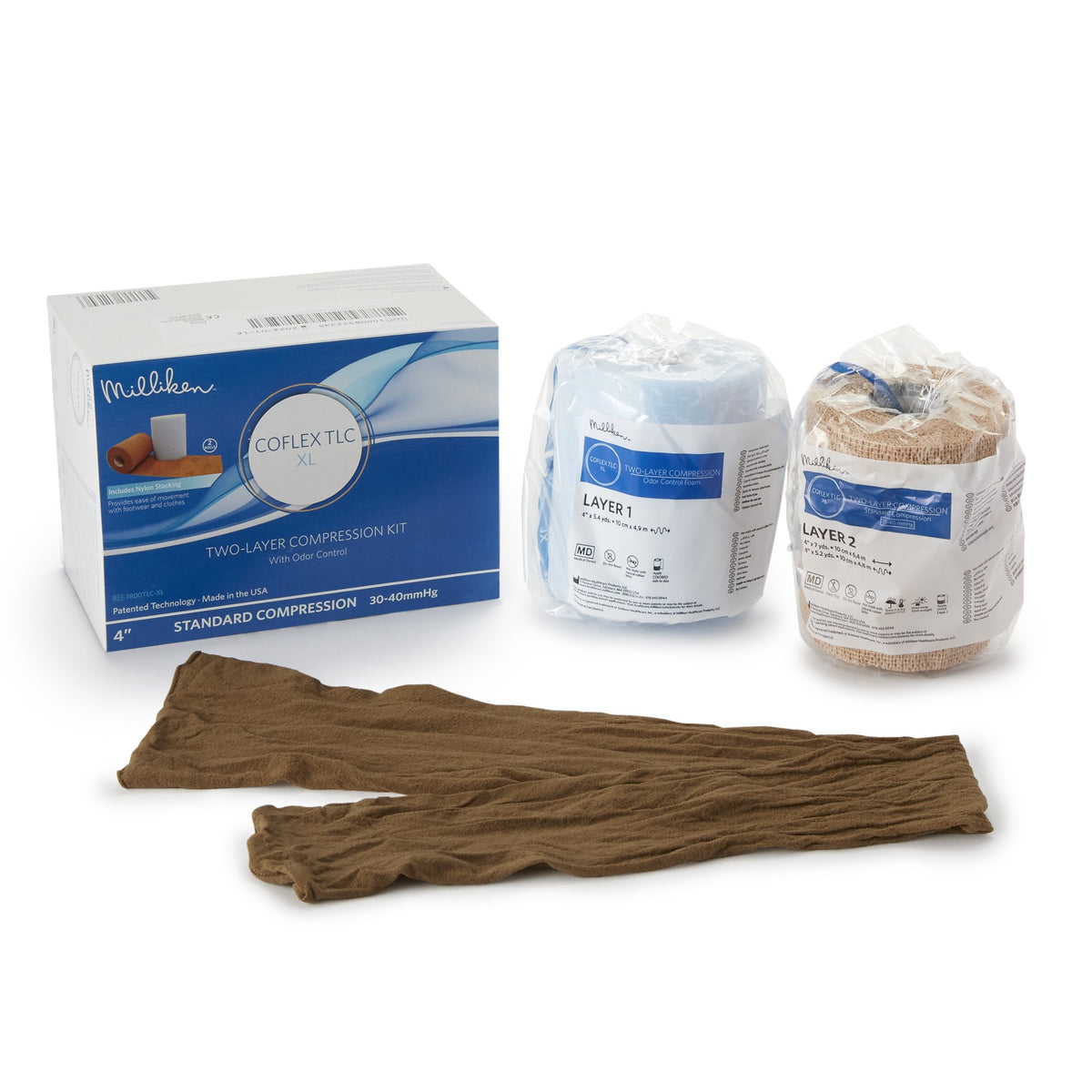 Andover Coated Products - 2 Layer Compression Bandage System CoFlex® TLC XL with Indicators 4 Inch X 5-2/5 Yard / 4 Inch X 7 Yard Self-Adherent / Pull On Closure Tan NonSterile 35 to 40 mmHg [2/BX]